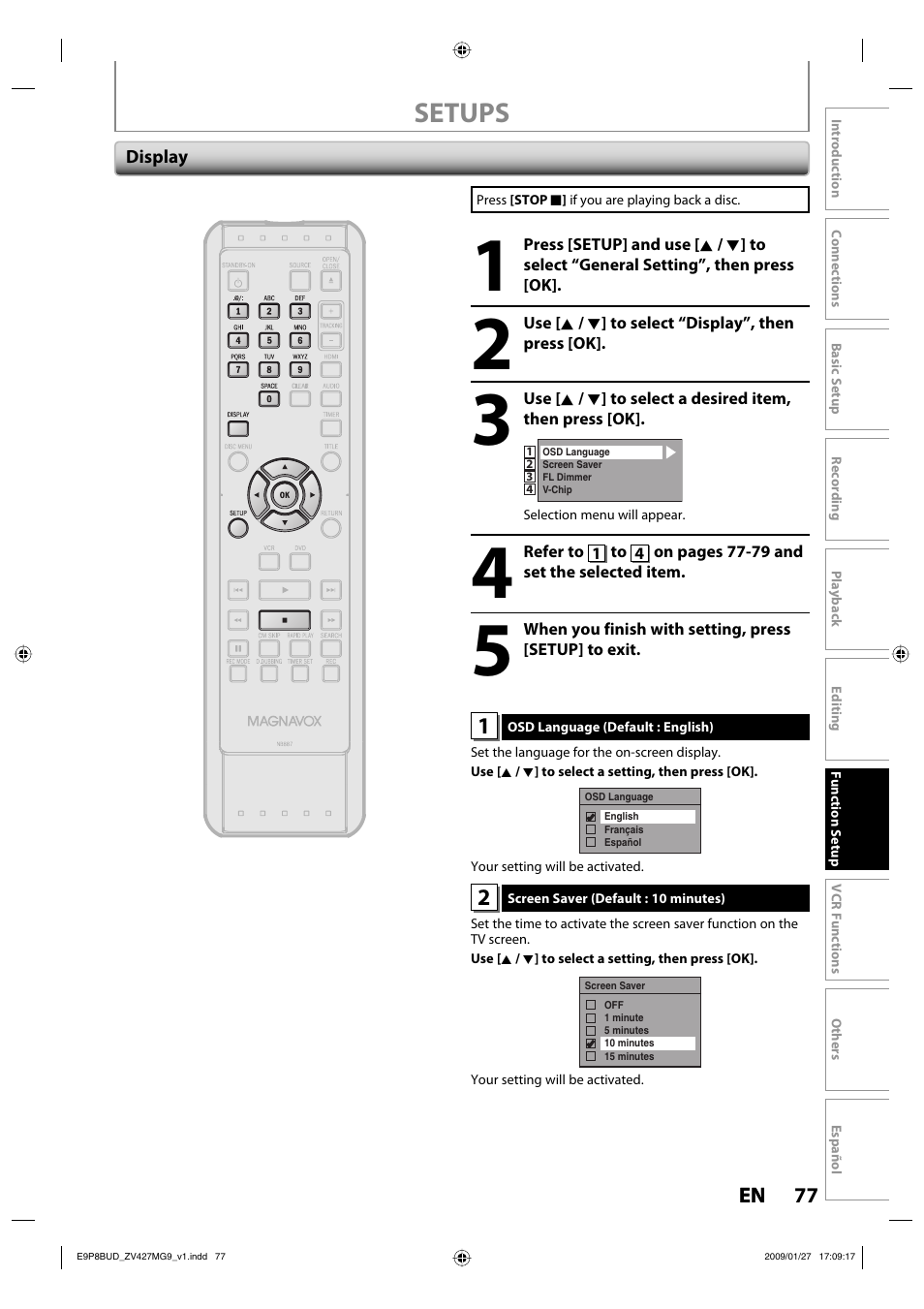 Setups | Philips Magnavox ZV427MG9 A User Manual | Page 79 / 100