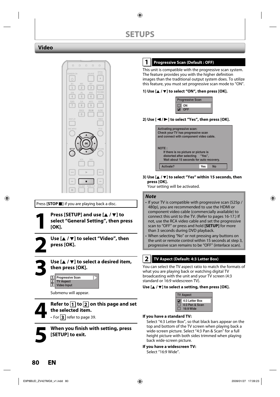 Setups | Philips Magnavox ZV427MG9 A User Manual | Page 82 / 100