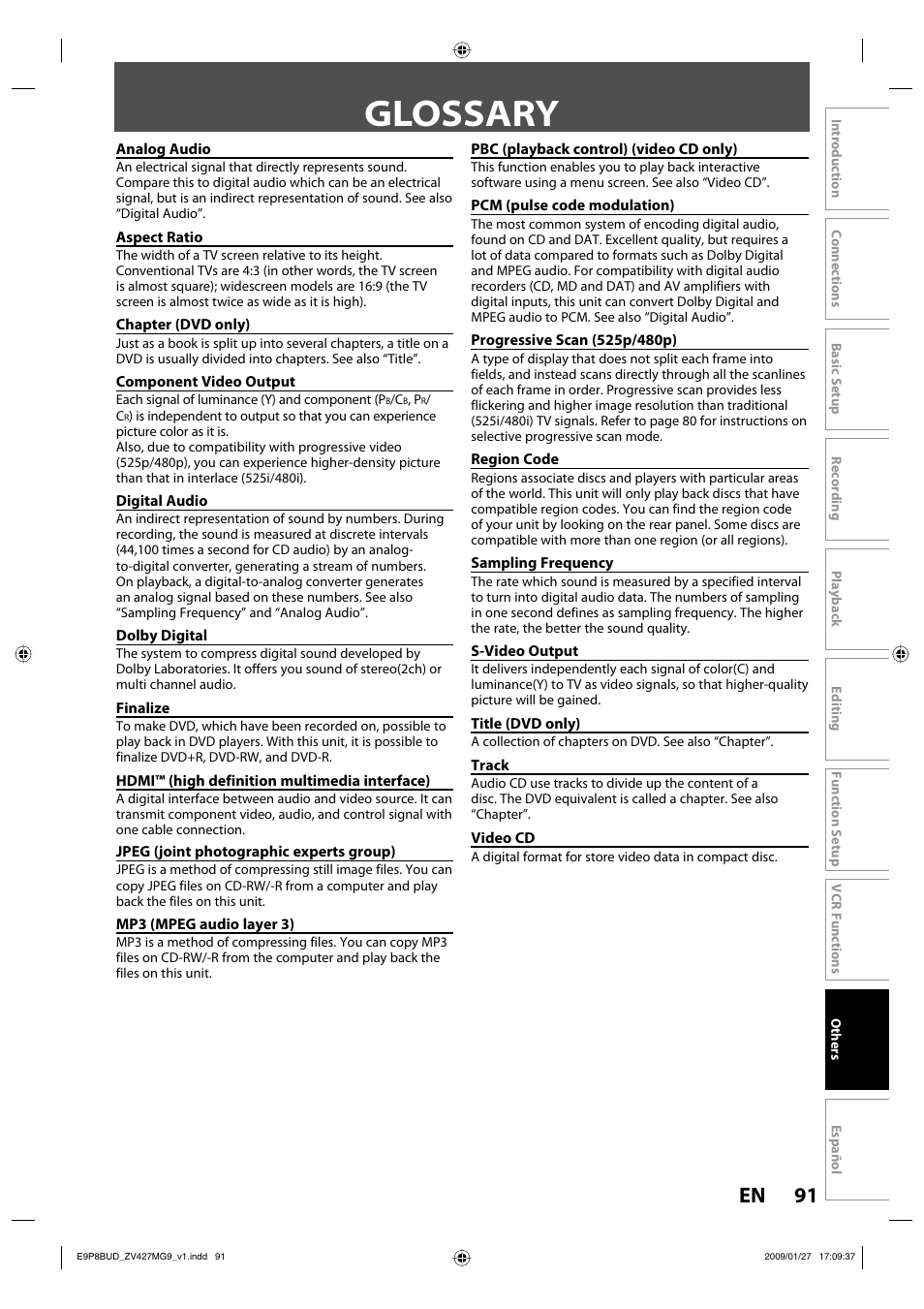 Glossary, 91 en | Philips Magnavox ZV427MG9 A User Manual | Page 93 / 100