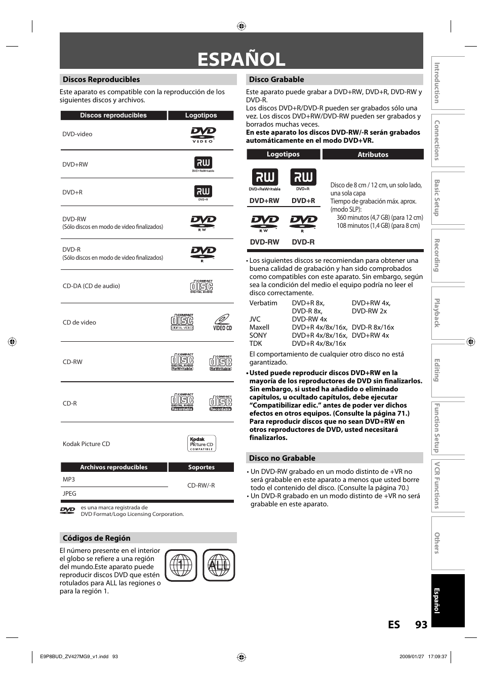 Español, 93 es | Philips Magnavox ZV427MG9 A User Manual | Page 95 / 100