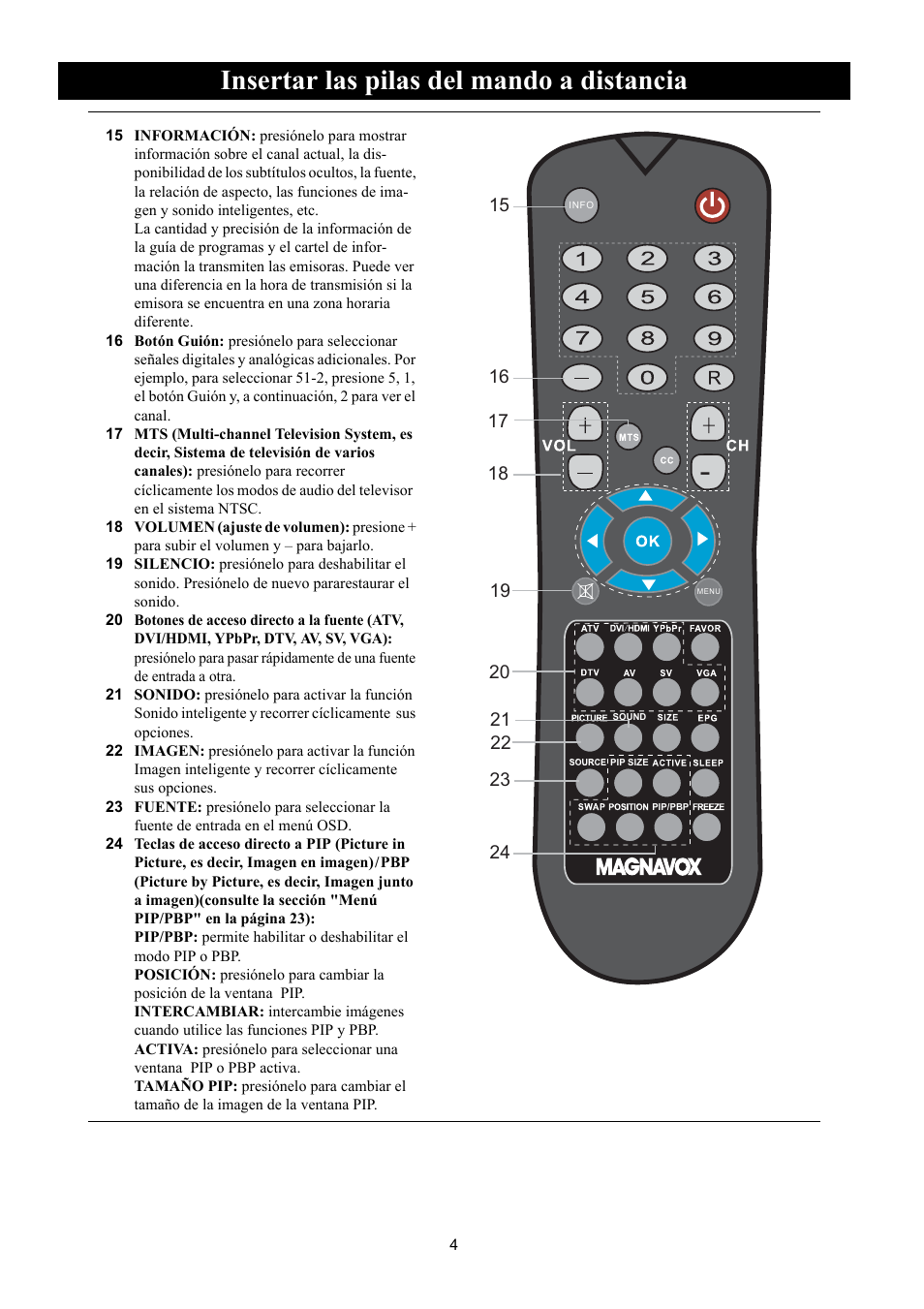 Insertar las pilas del mando a distancia | Philips Magnavox 50ML8105D/17 User Manual | Page 49 / 80