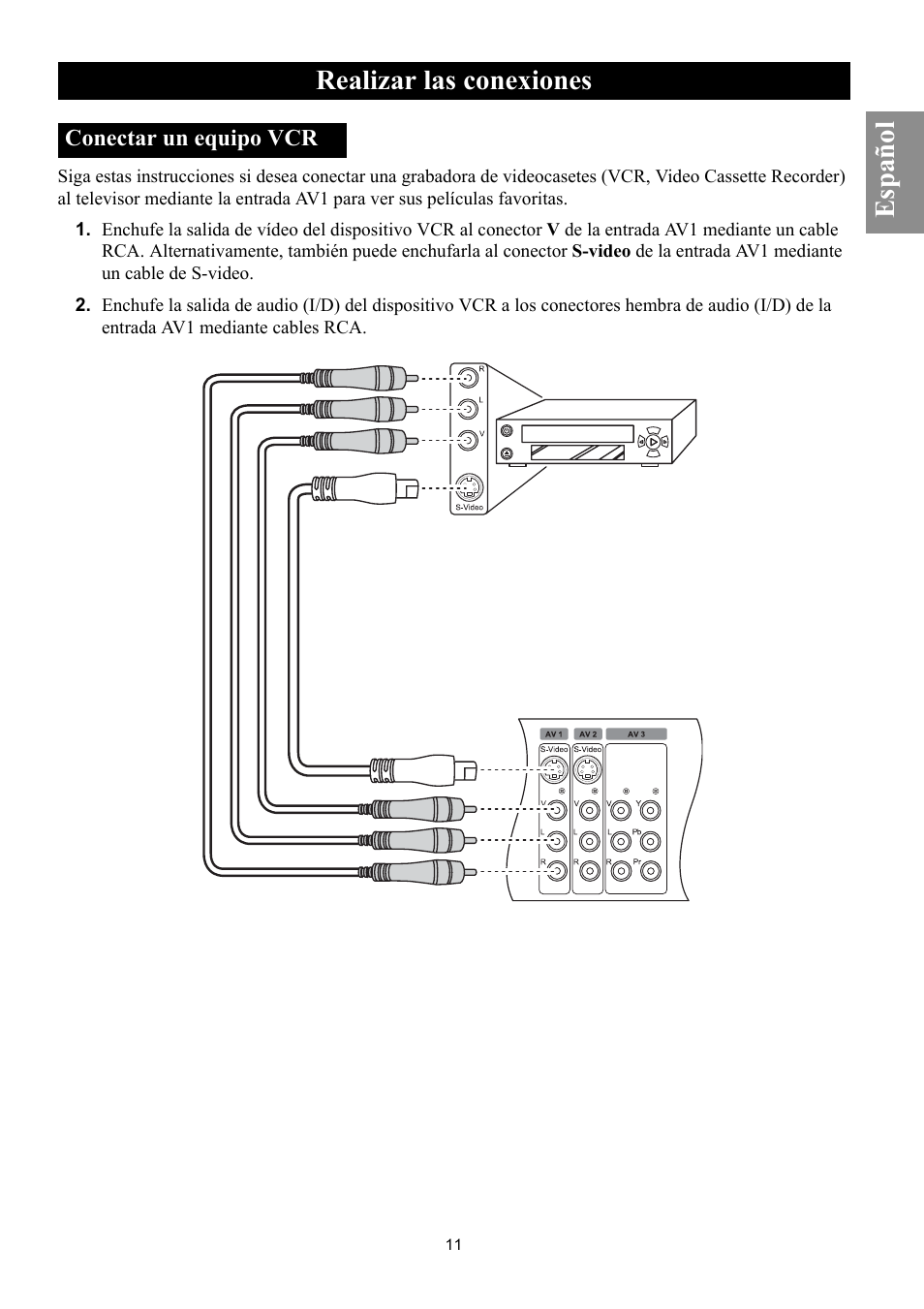 Conectar un equipo vcr, Realizar las conexiones, Español | Philips Magnavox 50ML8105D/17 User Manual | Page 56 / 80