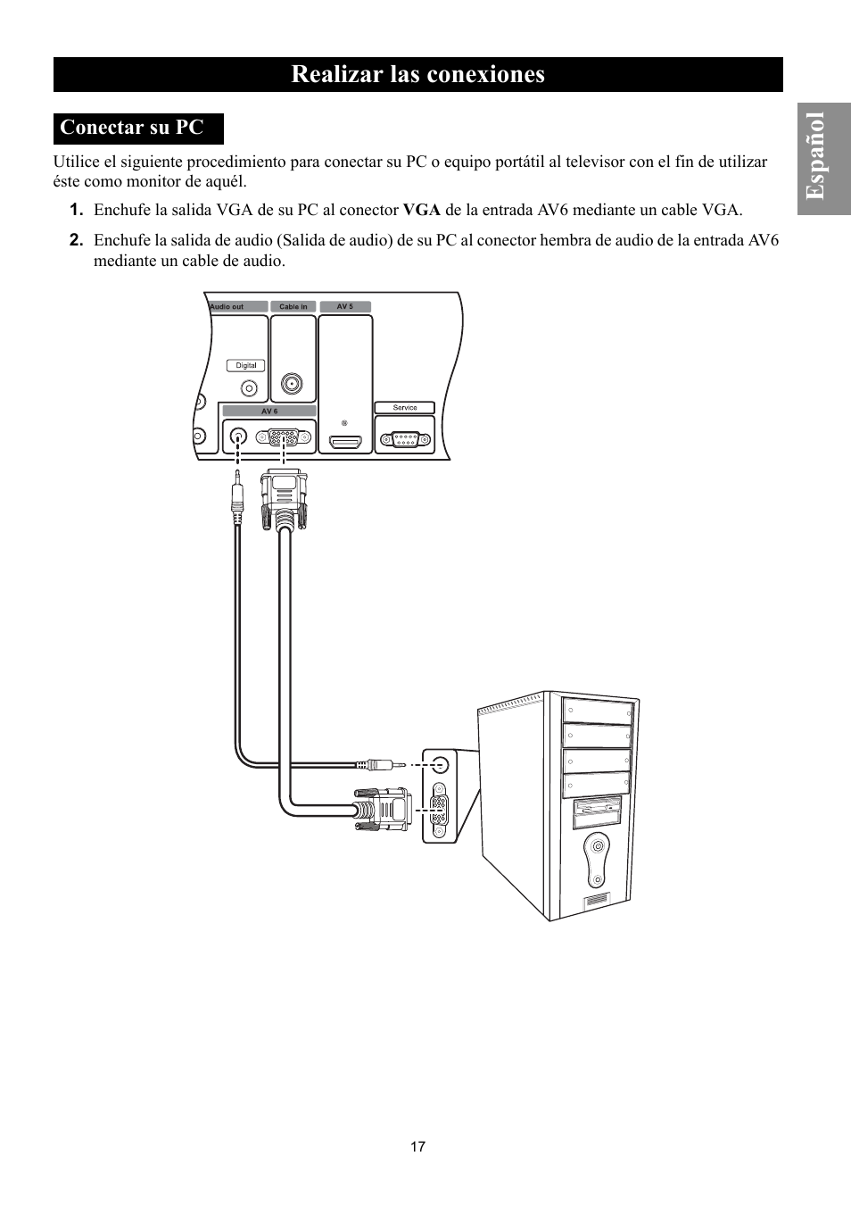 Conectar su pc, Realizar las conexiones, Español | Philips Magnavox 50ML8105D/17 User Manual | Page 62 / 80