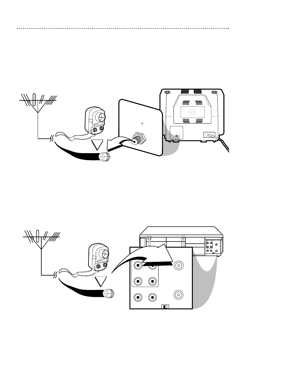 Disconnect the antenna or cable from your tv, Out in, Audio | Video out in in out | Philips Magnavox VCRVR401BMG User Manual | Page 2 / 9