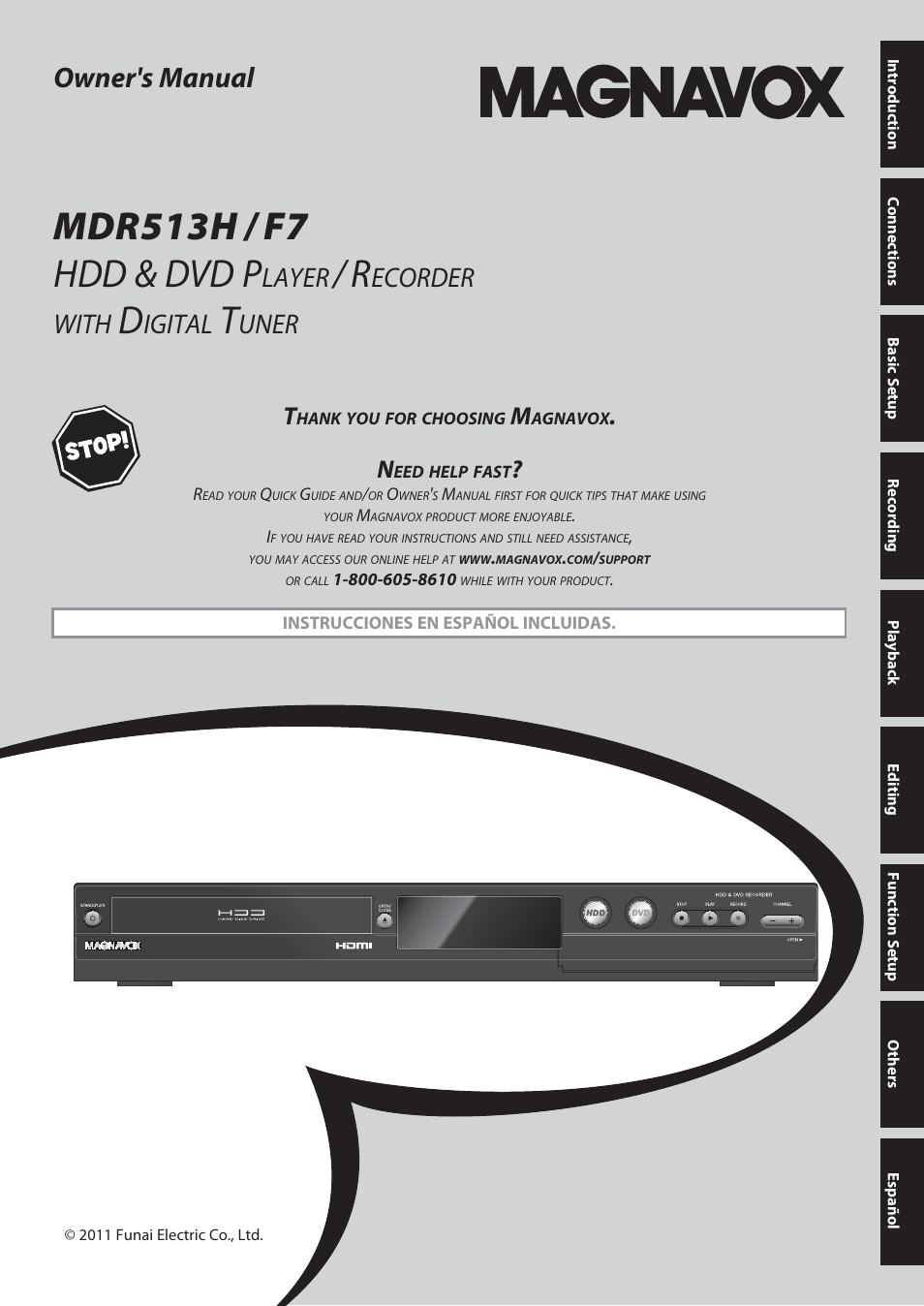 Philips Magnavox Hdd& Dvd Player/Recorder With Digital Tuner F7 User Manual | 128 pages