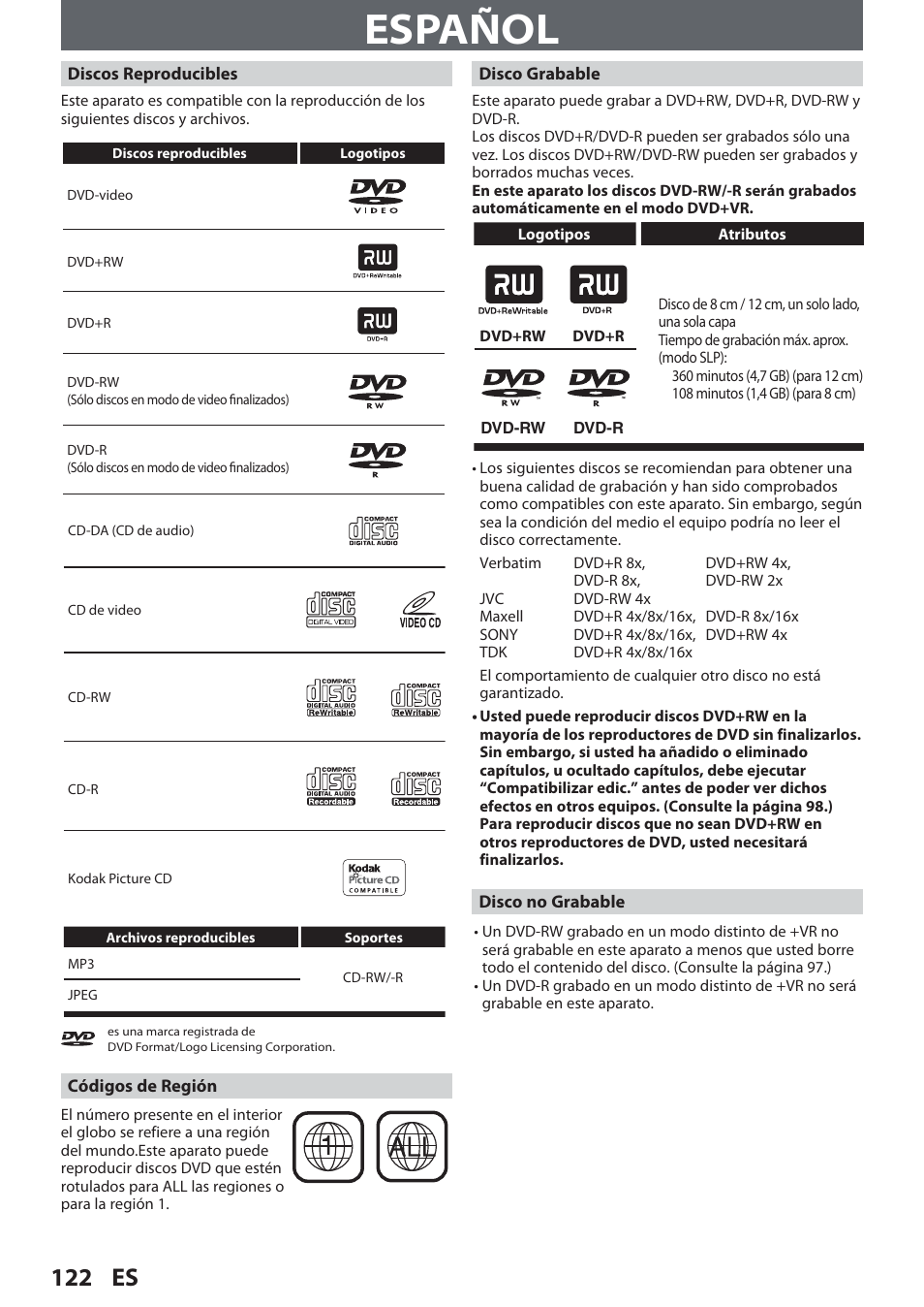 Español, 122 es | Philips Magnavox Hdd& Dvd Player/Recorder With Digital Tuner F7 User Manual | Page 122 / 128