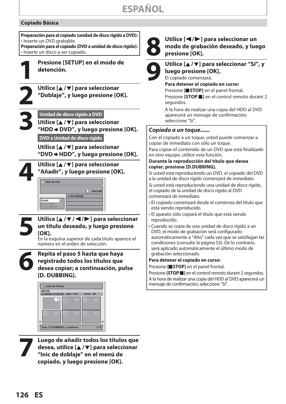 Español | Philips Magnavox Hdd& Dvd Player/Recorder With Digital Tuner F7 User Manual | Page 126 / 128