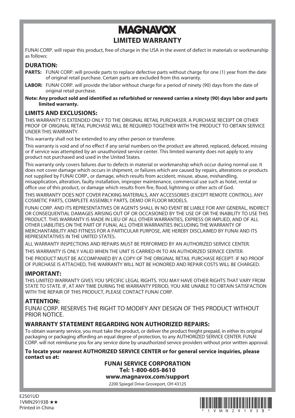 Limited warranty | Philips Magnavox Hdd& Dvd Player/Recorder With Digital Tuner F7 User Manual | Page 128 / 128