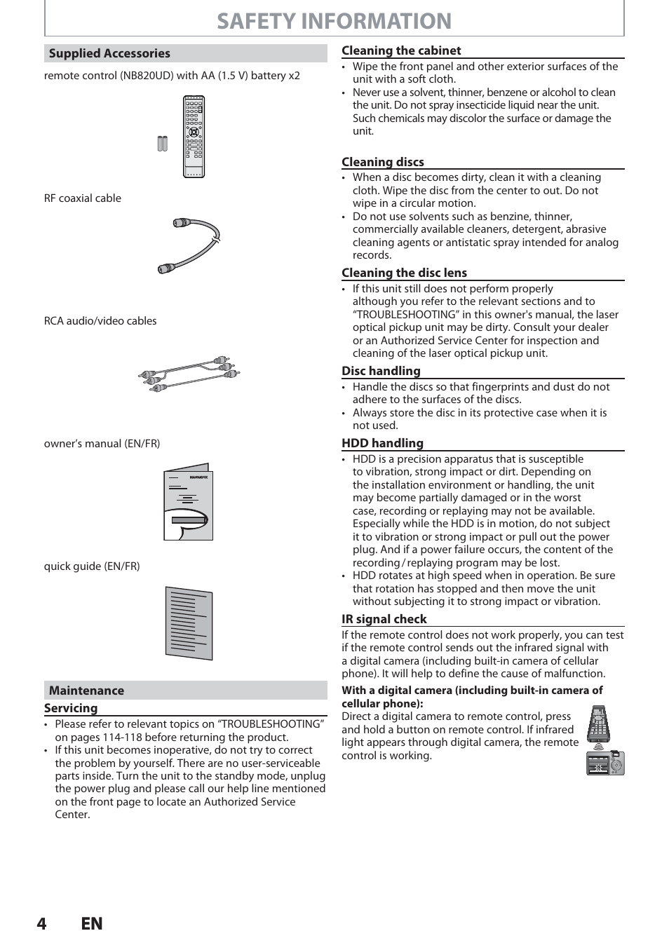 Safety information, 4en 4 en | Philips Magnavox Hdd& Dvd Player/Recorder With Digital Tuner F7 User Manual | Page 4 / 128