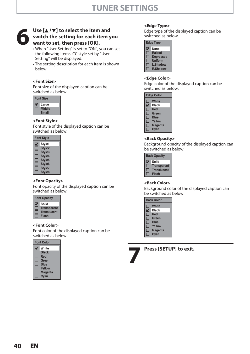 Tuner settings, 40 en 40 en | Philips Magnavox Hdd& Dvd Player/Recorder With Digital Tuner F7 User Manual | Page 40 / 128