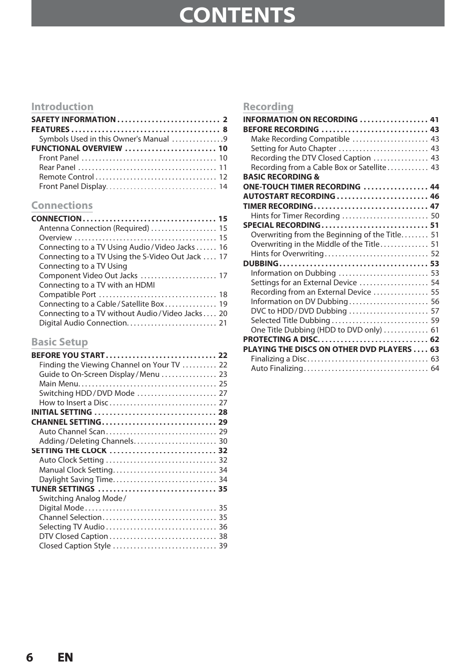 Philips Magnavox Hdd& Dvd Player/Recorder With Digital Tuner F7 User Manual | Page 6 / 128