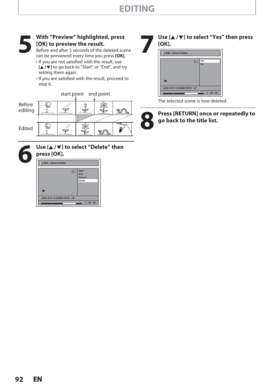 Editing | Philips Magnavox Hdd& Dvd Player/Recorder With Digital Tuner F7 User Manual | Page 92 / 128