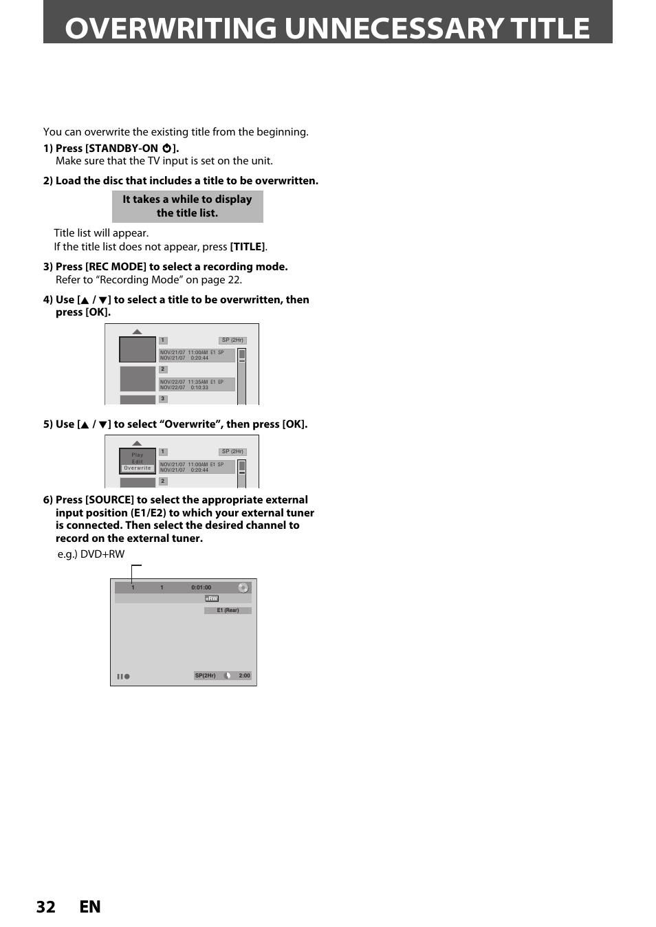 Overwriting unnecessary title, 32 en 32 en | Philips Magnavox ZV420MW8 User Manual | Page 32 / 96