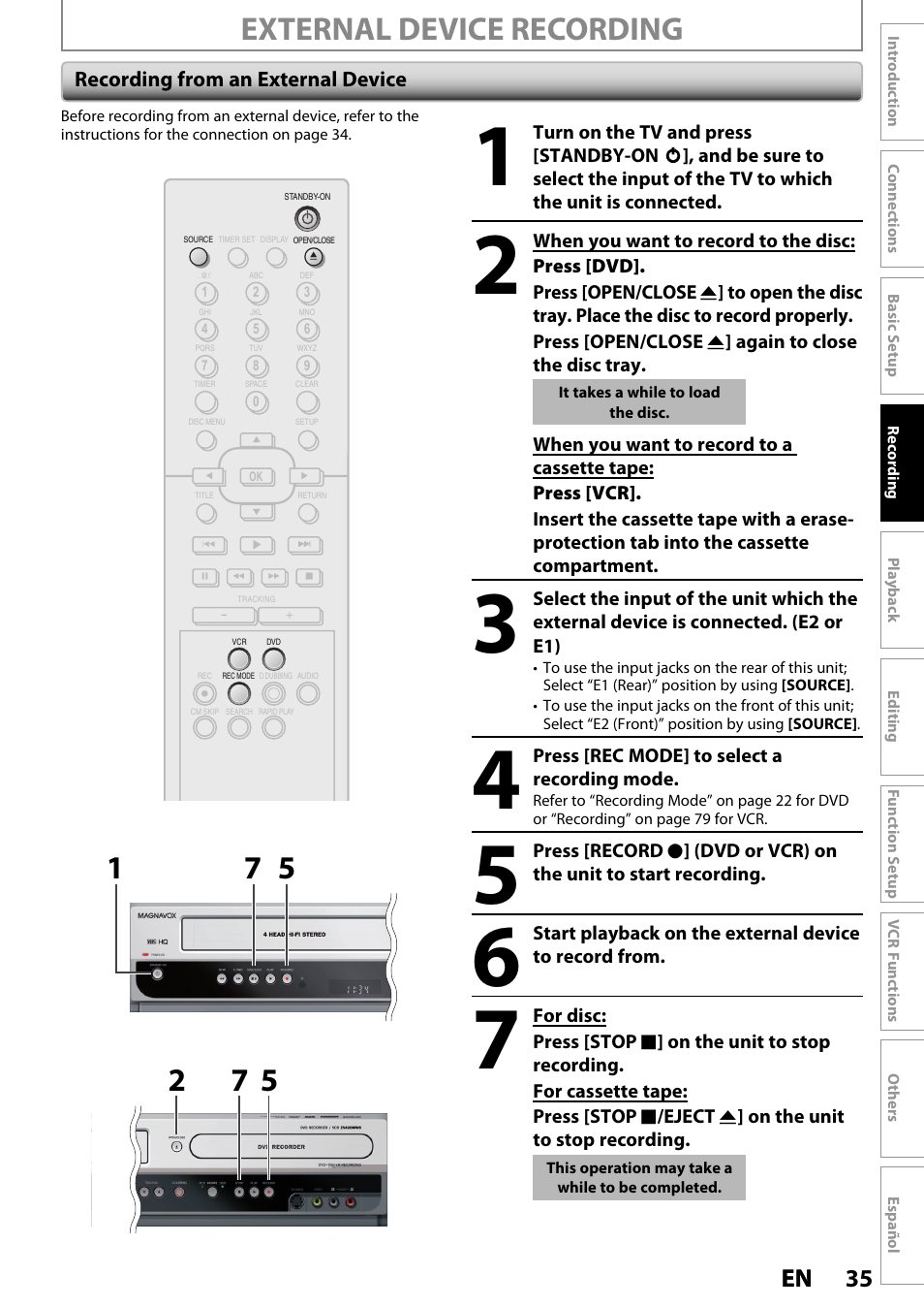 External device recording, 35 en 35 en | Philips Magnavox ZV420MW8 User Manual | Page 35 / 96