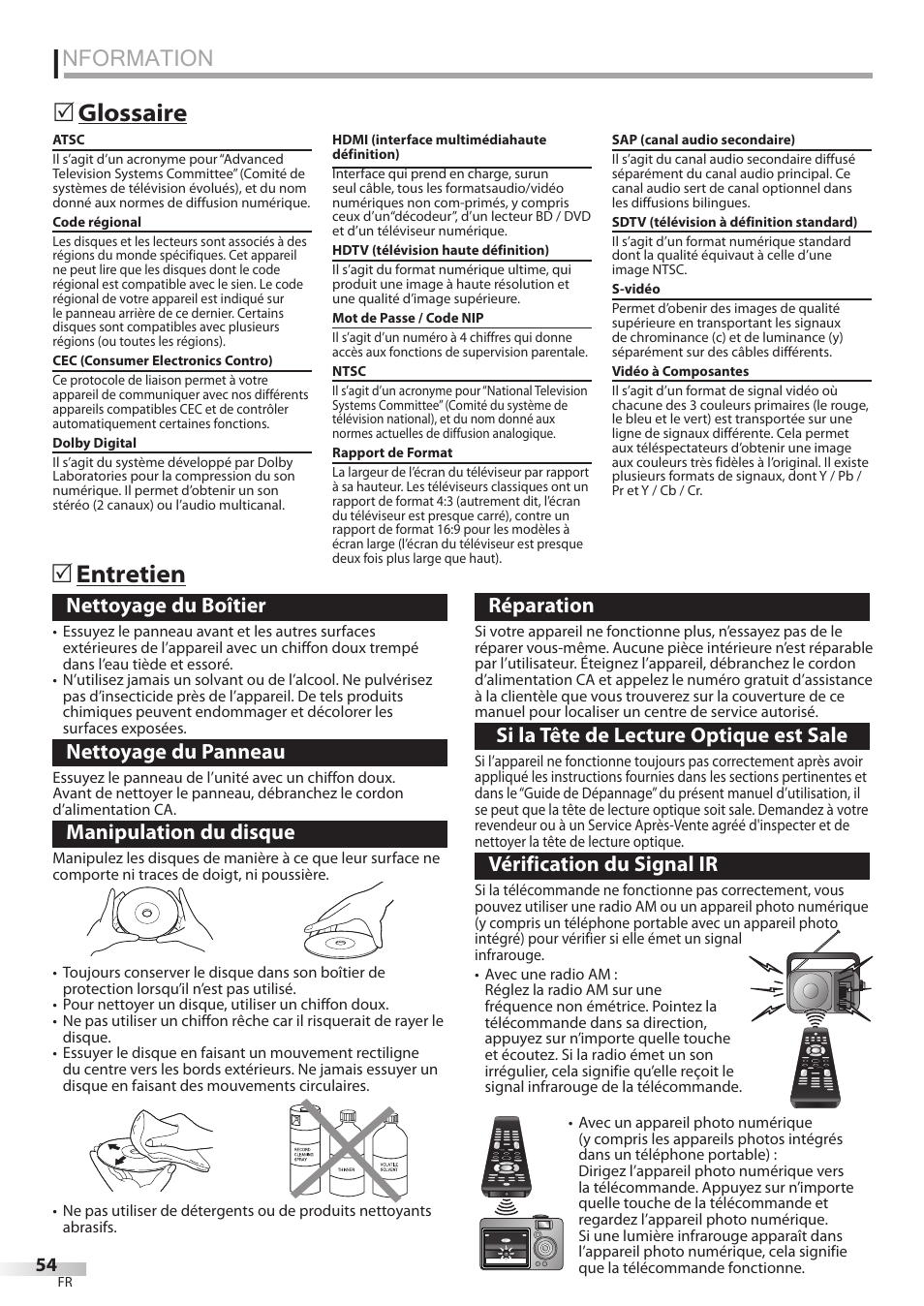 Nformation, Glossaire 5, Entretien 5 | Philips Magnavox 19MD359B User Manual | Page 110 / 169