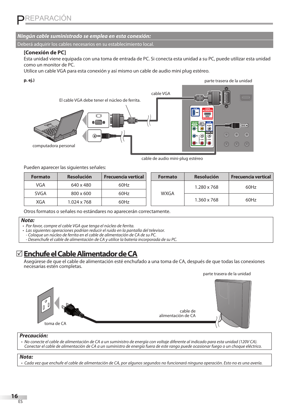 Reparación, Enchufe el cable alimentador de ca | Philips Magnavox 19MD359B User Manual | Page 128 / 169