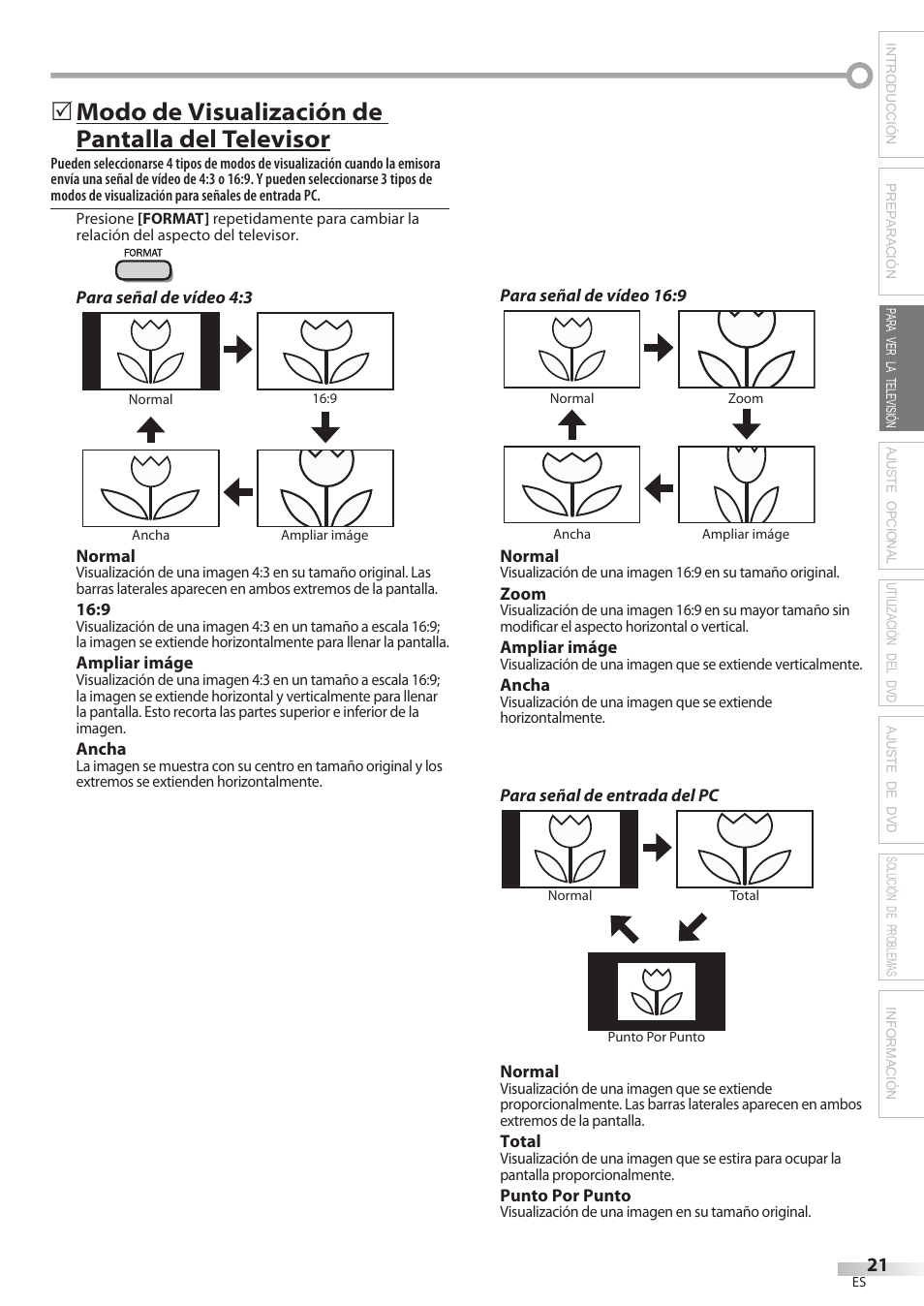 Modo de visualización de pantalla del televisor | Philips Magnavox 19MD359B User Manual | Page 133 / 169