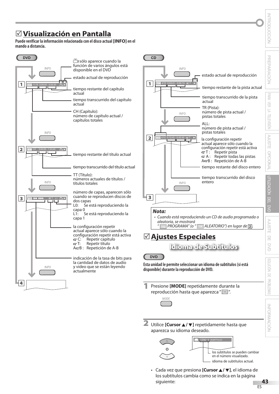 Visualización en pantalla | Philips Magnavox 19MD359B User Manual | Page 155 / 169