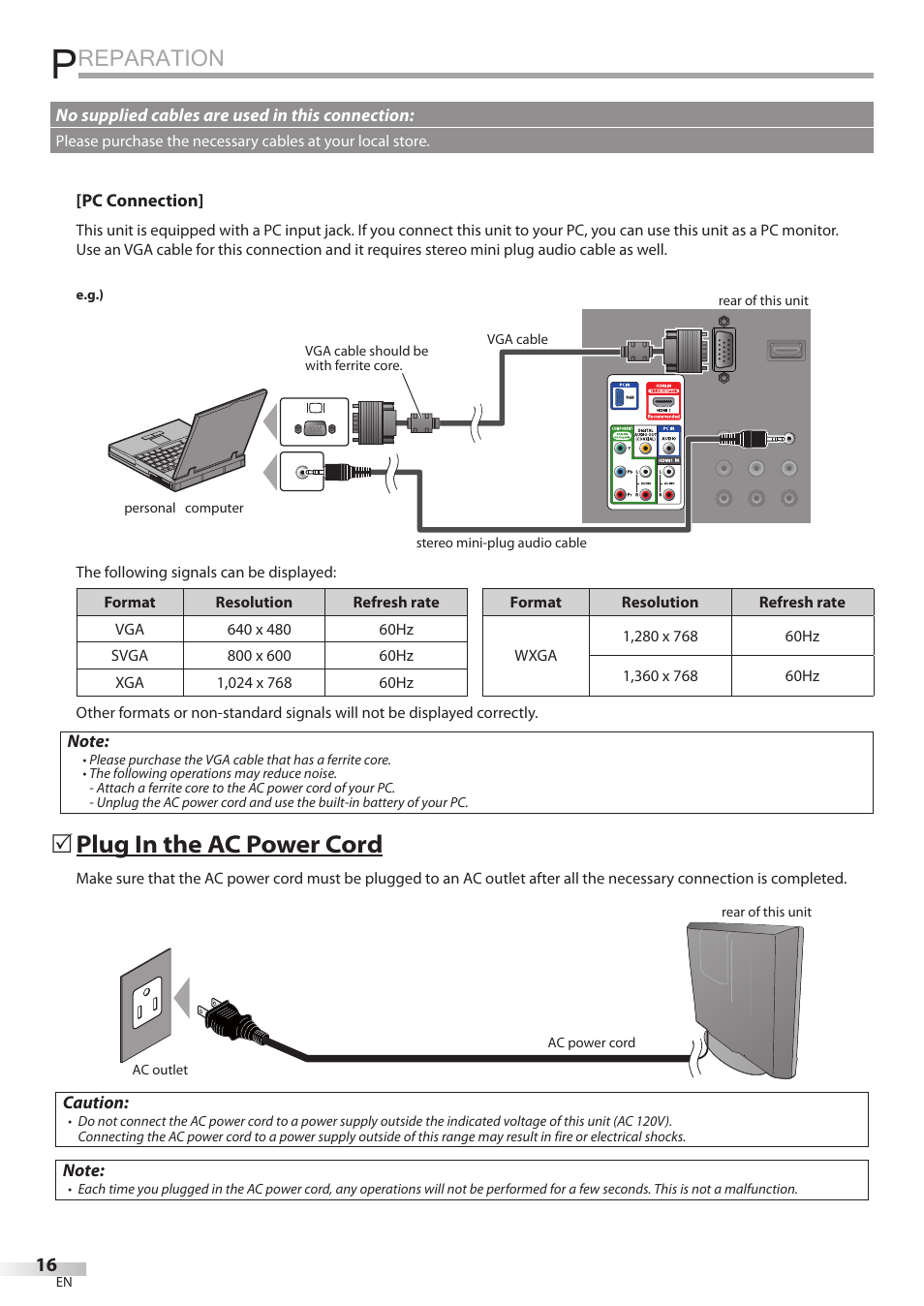 Reparation, Plug in the ac power cord | Philips Magnavox 19MD359B User Manual | Page 16 / 169