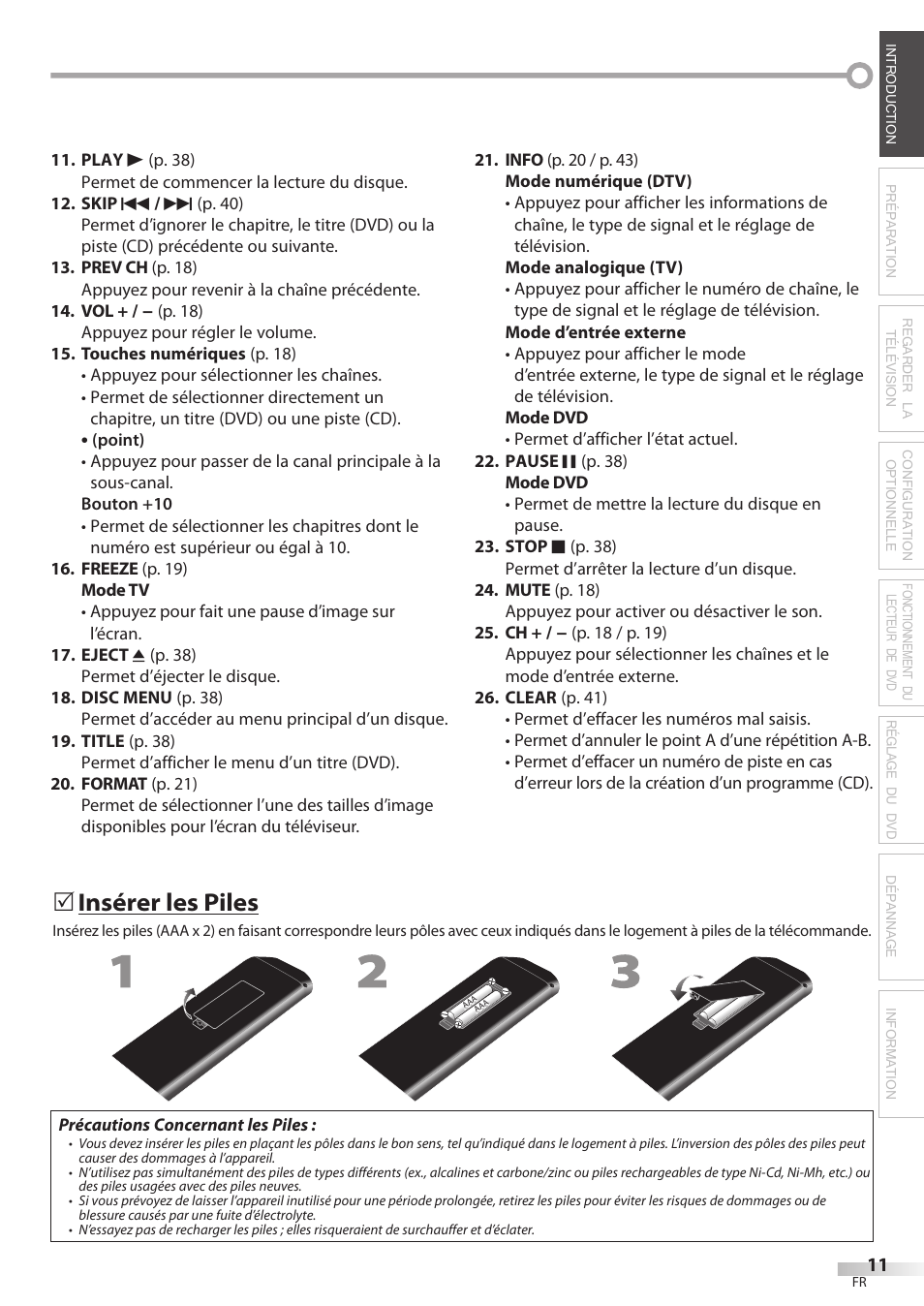 Insérer les piles | Philips Magnavox 19MD359B User Manual | Page 67 / 169