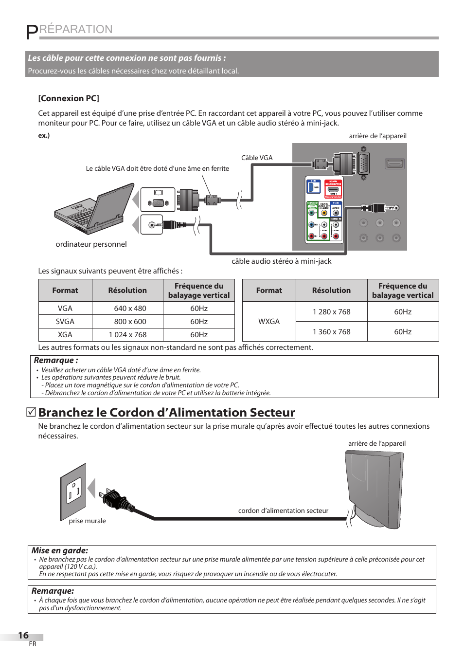 Réparation, Branchez le cordon d’alimentation secteur | Philips Magnavox 19MD359B User Manual | Page 72 / 169