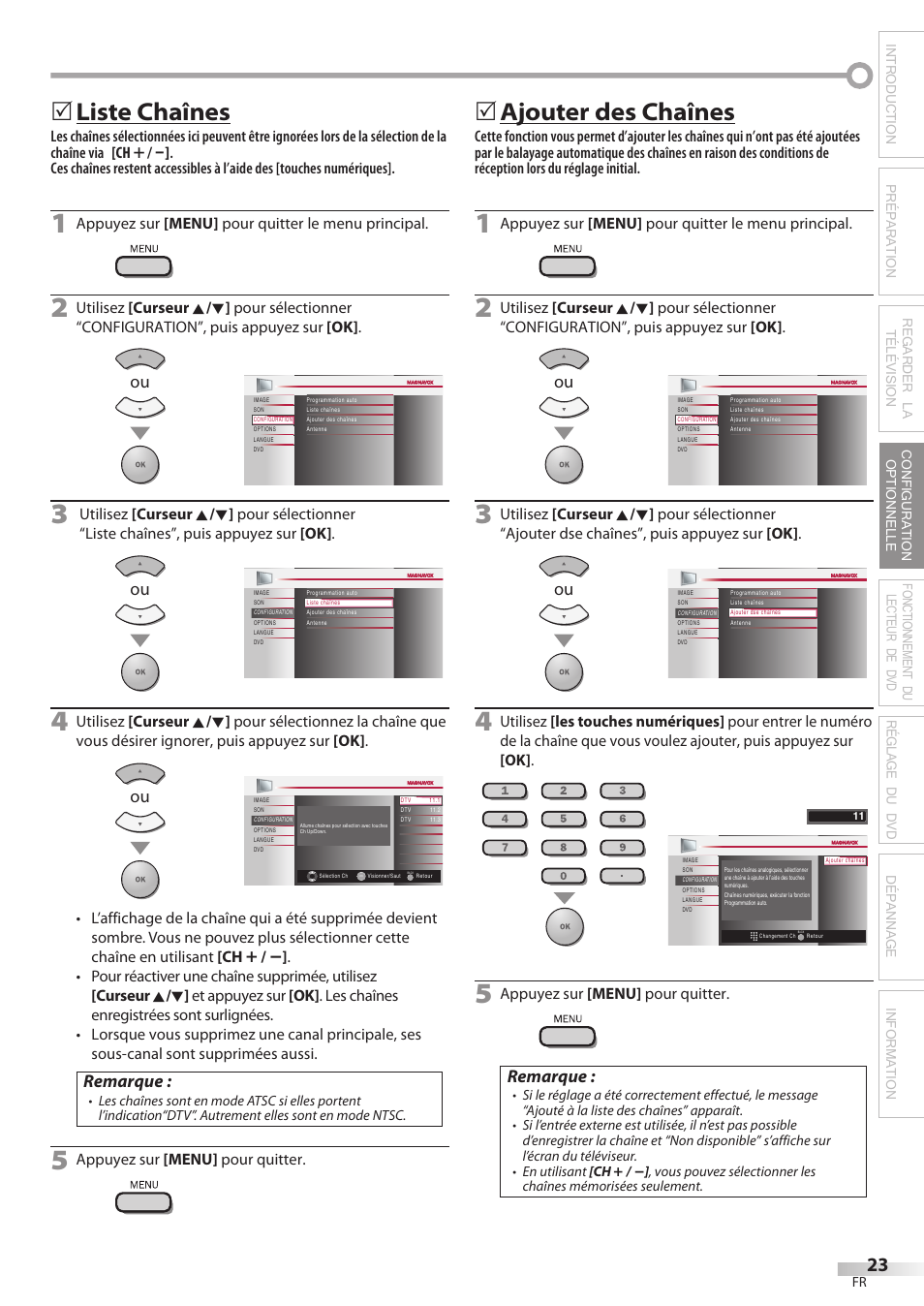 Liste chaînes, Ajouter des chaînes, Remarque | Philips Magnavox 19MD359B User Manual | Page 79 / 169