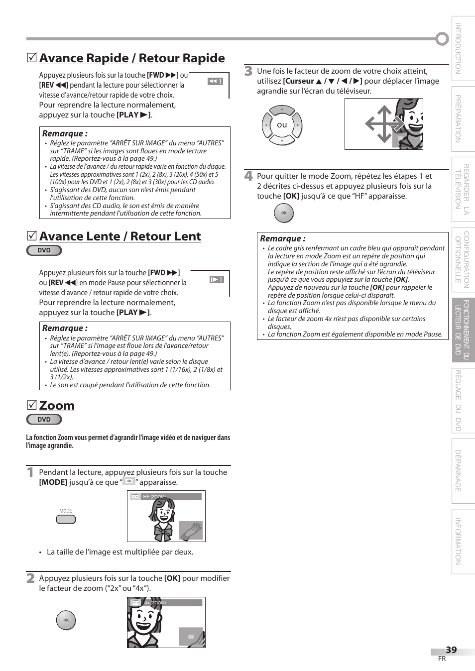 Avance rapide / retour rapide, Avance lente / retour lent, Zoom | Philips Magnavox 19MD359B User Manual | Page 95 / 169