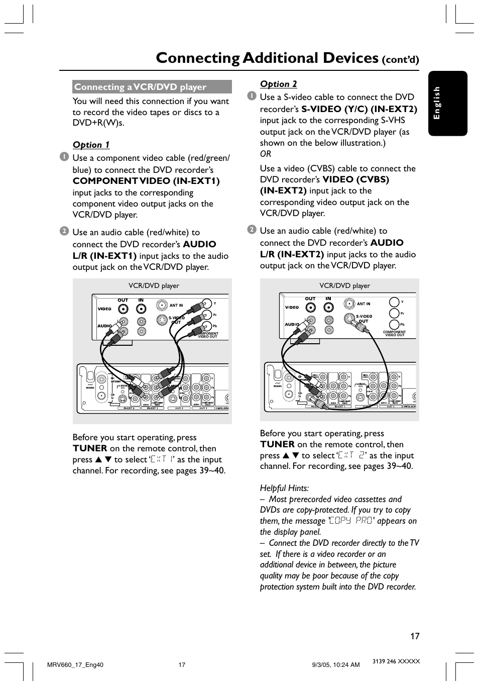 Connecting additional devices, Cont’d) | Philips Magnavox MRV660 User Manual | Page 17 / 70