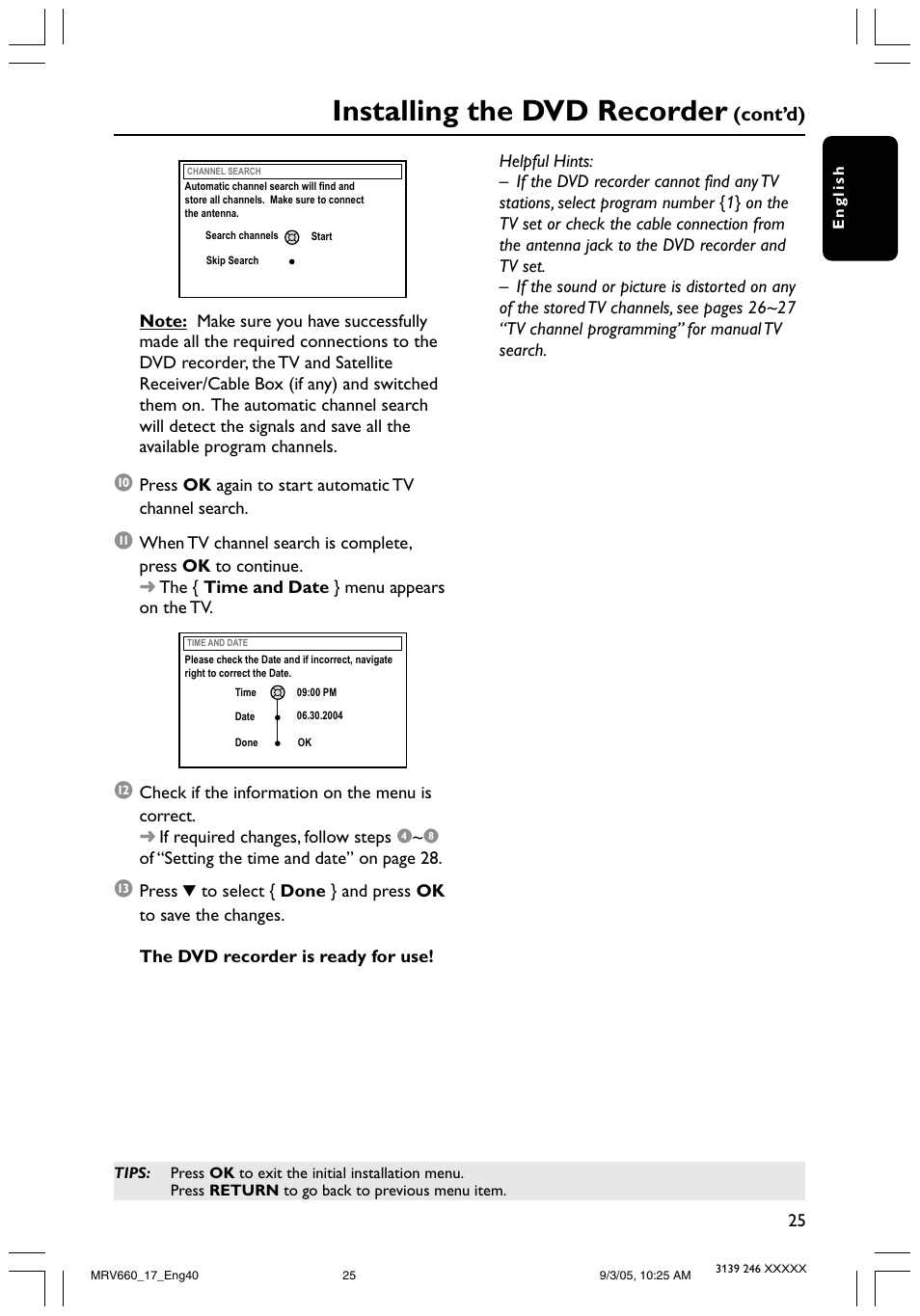 Installing the dvd recorder, Cont’d) | Philips Magnavox MRV660 User Manual | Page 25 / 70