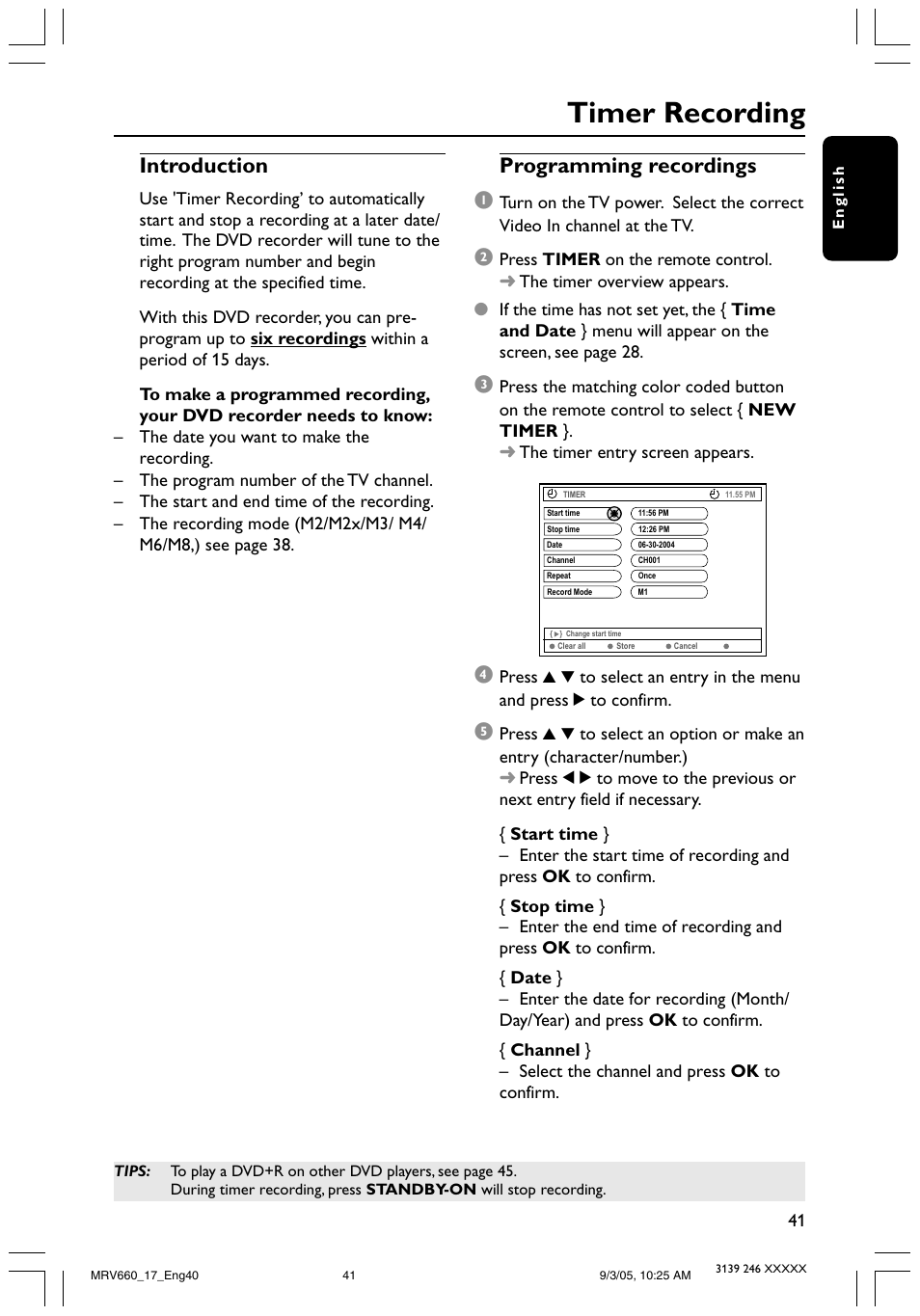 Timer recording, Introduction, Programming recordings 1 | Philips Magnavox MRV660 User Manual | Page 41 / 70