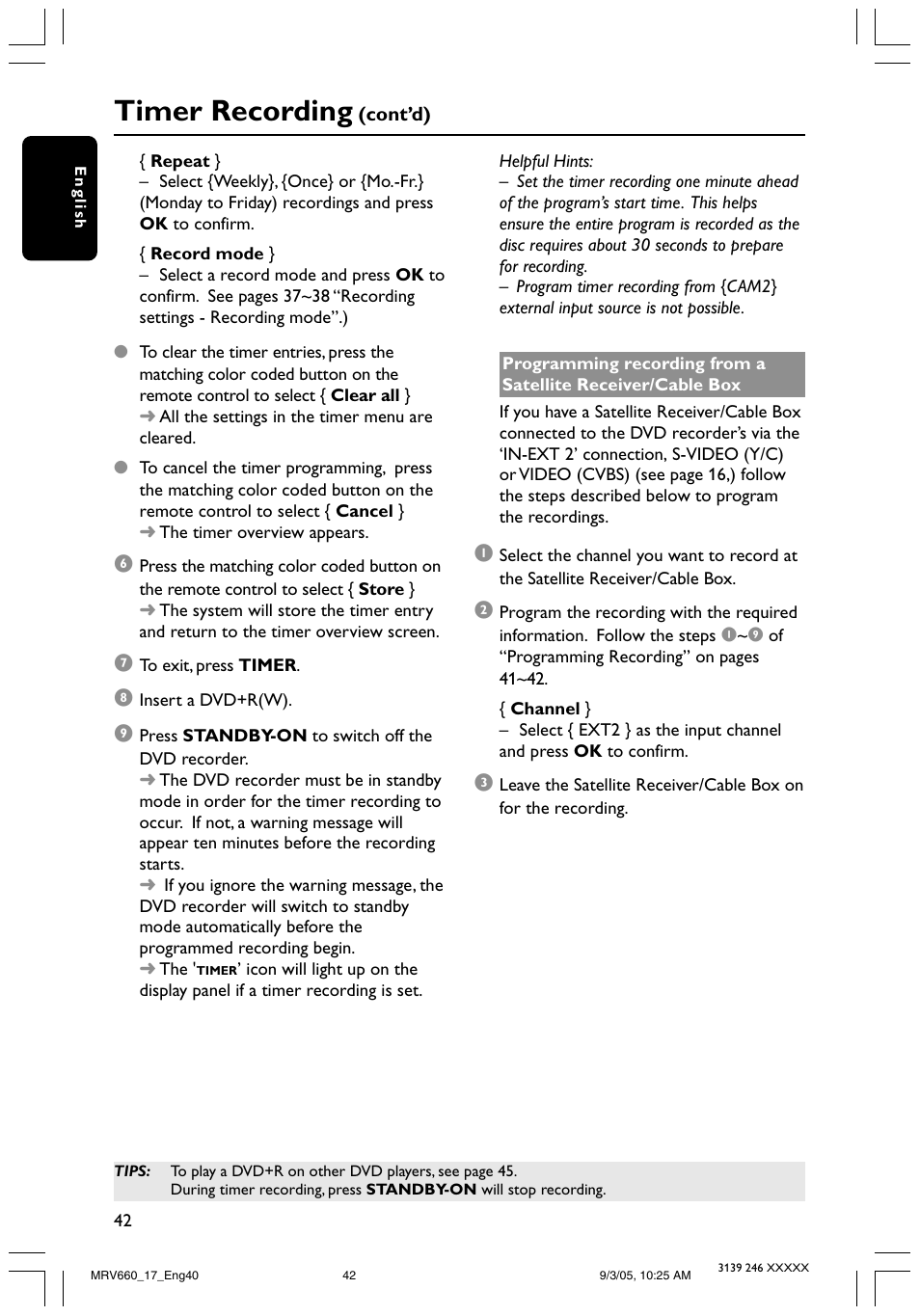 Timer recording | Philips Magnavox MRV660 User Manual | Page 42 / 70