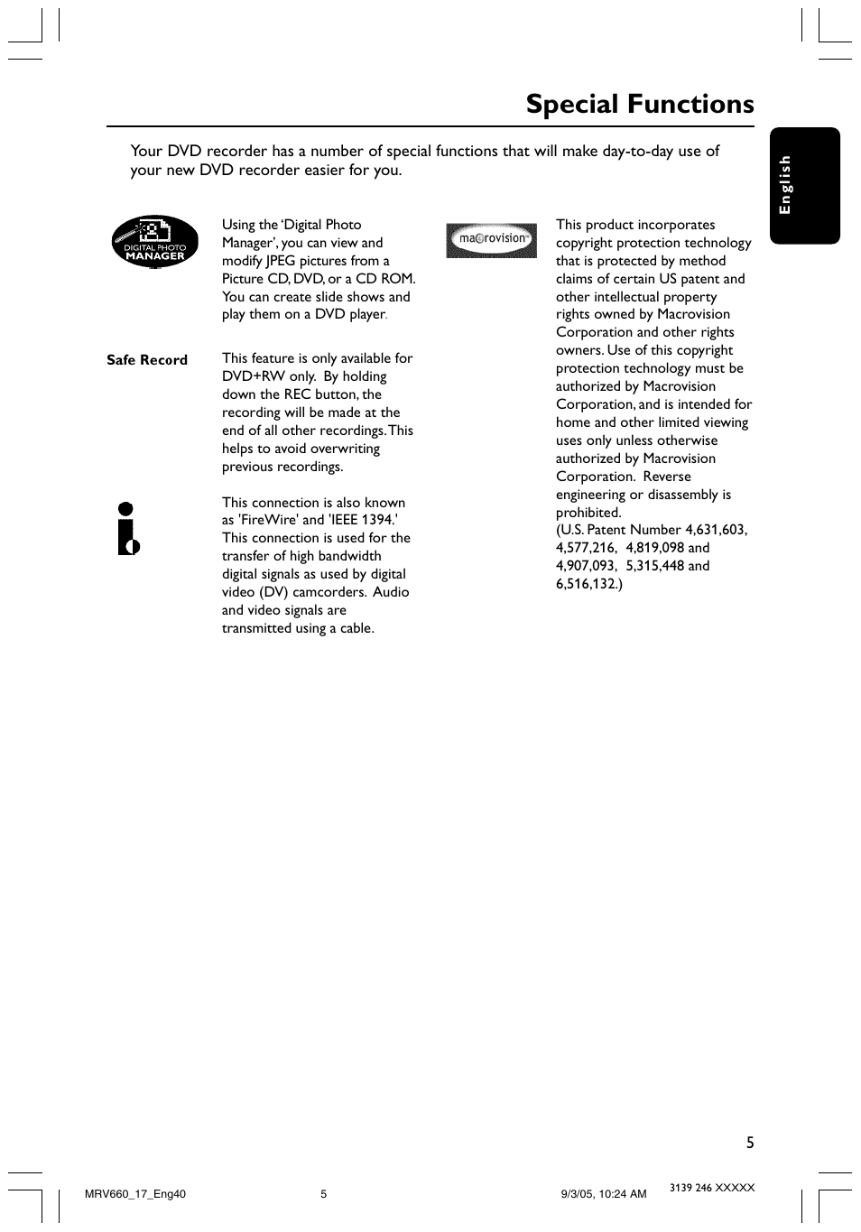 Special functions | Philips Magnavox MRV660 User Manual | Page 5 / 70