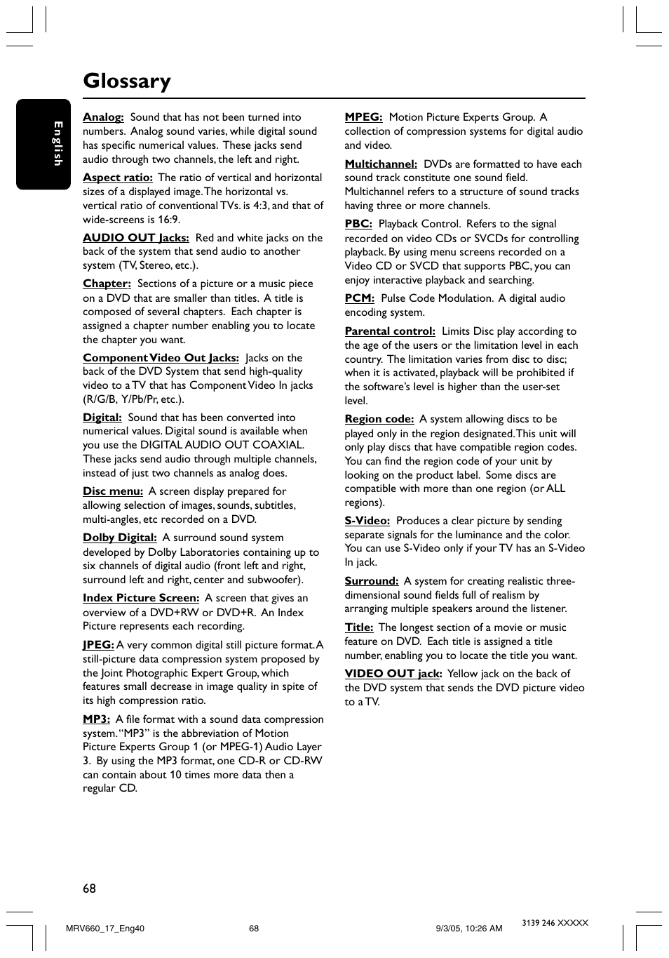 Glossary | Philips Magnavox MRV660 User Manual | Page 68 / 70