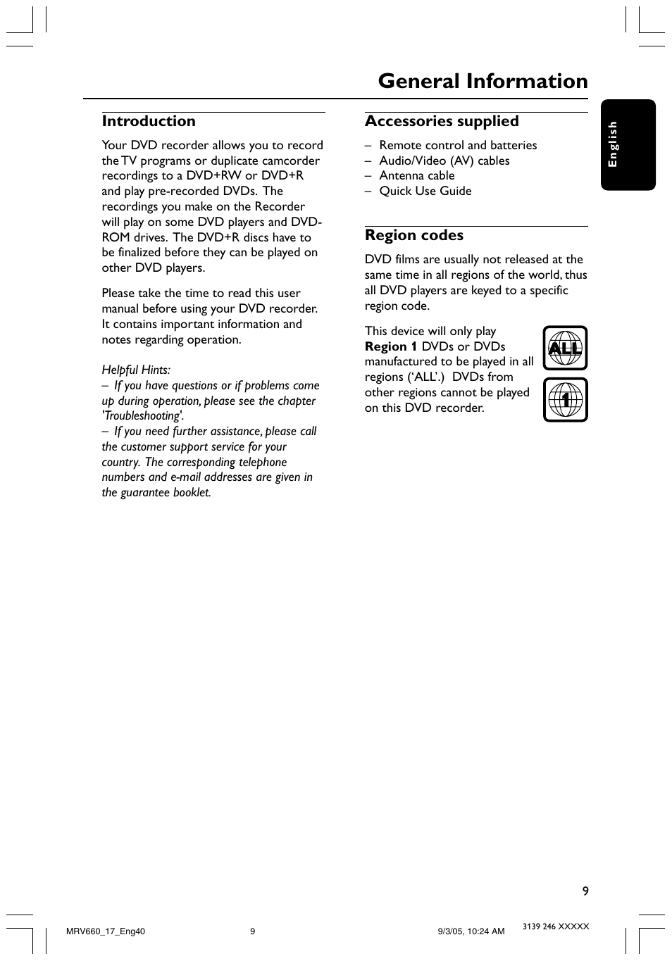 General information | Philips Magnavox MRV660 User Manual | Page 9 / 70