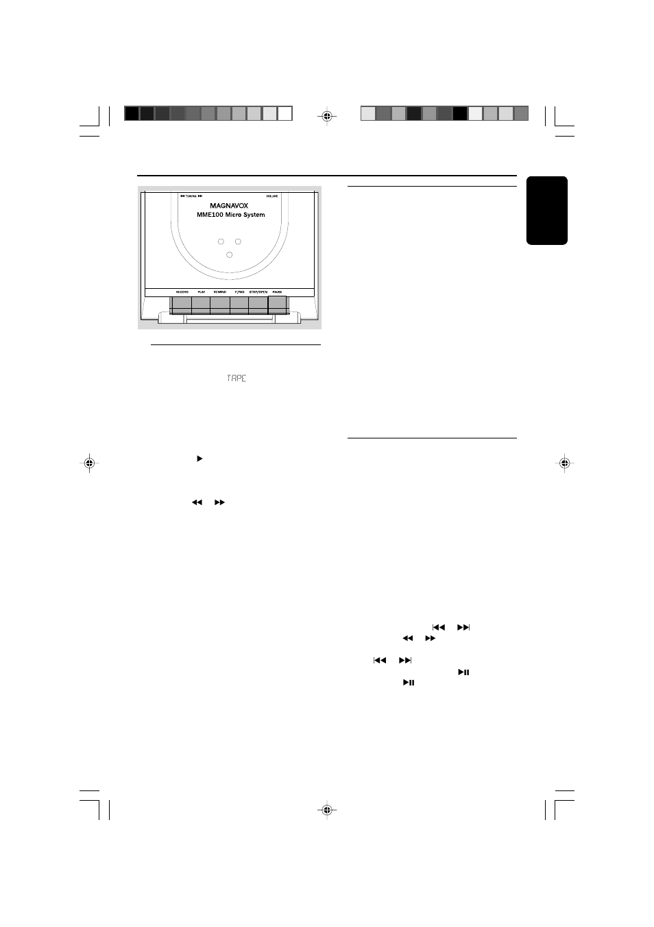 Tape operation / recording | Philips Magnavox MME100 User Manual | Page 17 / 23