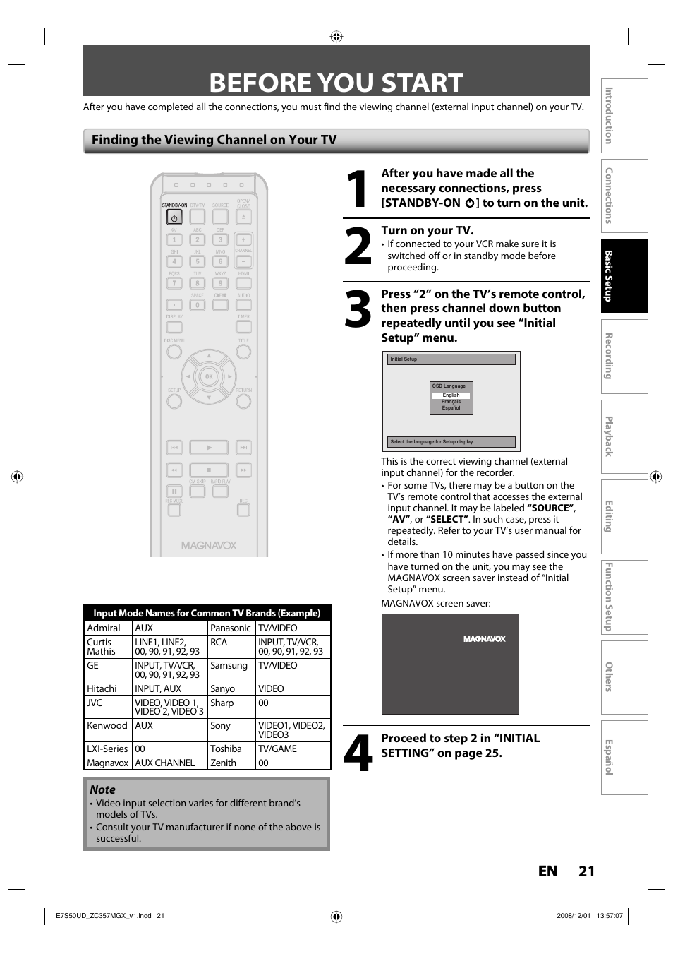 Before you start, 21 en 21 en | Philips Magnavox ZC357MGX User Manual | Page 23 / 104