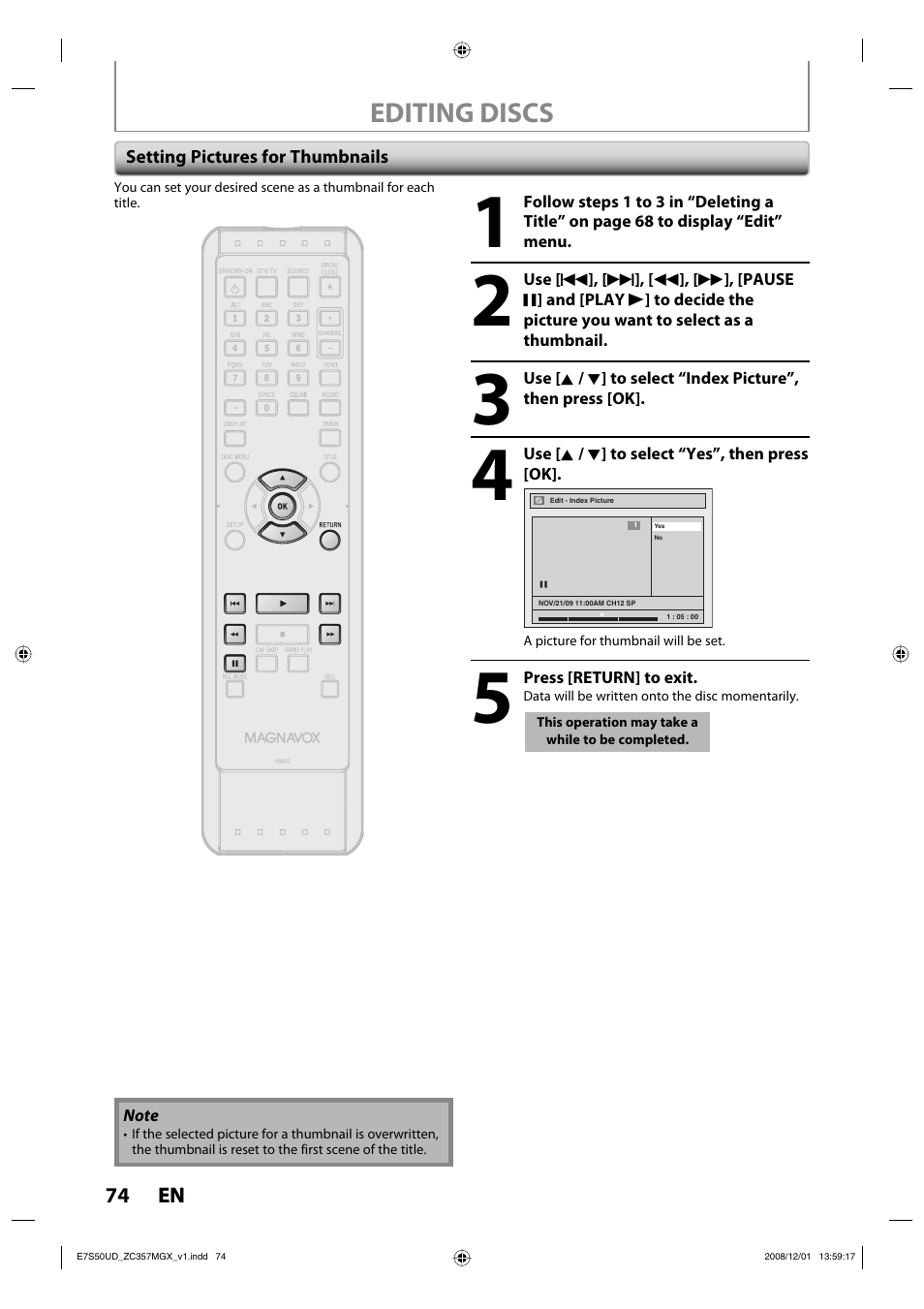 Editing discs | Philips Magnavox ZC357MGX User Manual | Page 76 / 104