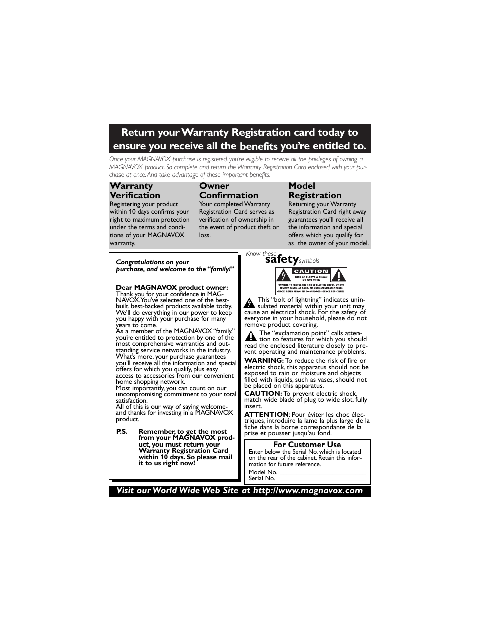 Safety | Philips Magnavox 30MW5405/17 User Manual | Page 2 / 36