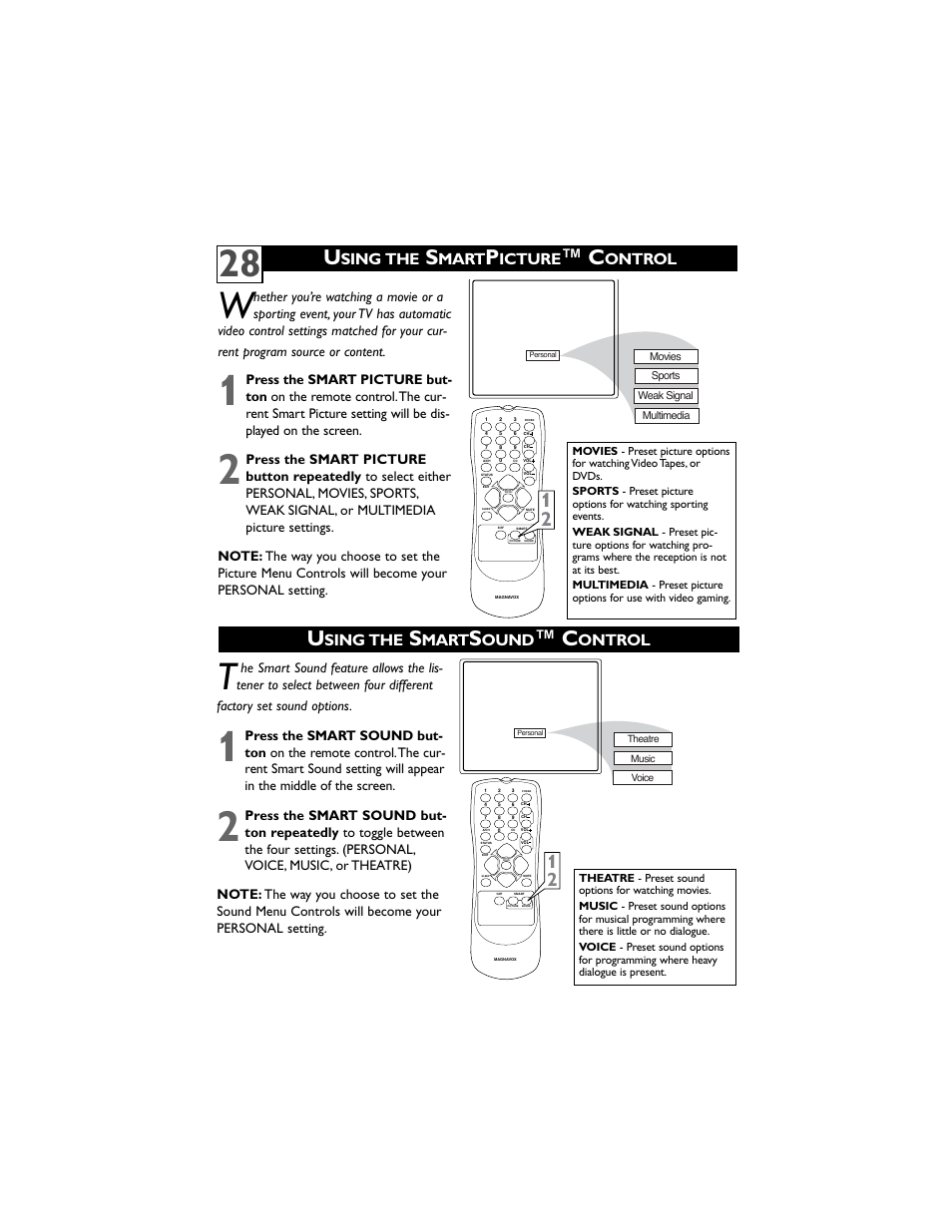 28 w, Sing the, Mart | Ound, Ontrol, Icture | Philips Magnavox 30MW5405/17 User Manual | Page 32 / 36