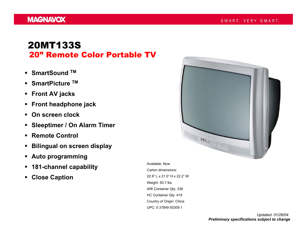 Philips Magnavox 20 MT 133S User Manual | 1 page