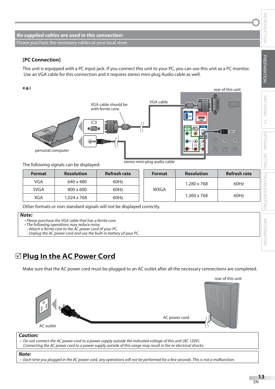 Plug in the ac power cord | Philips Magnavox 22MF339B User Manual | Page 13 / 118