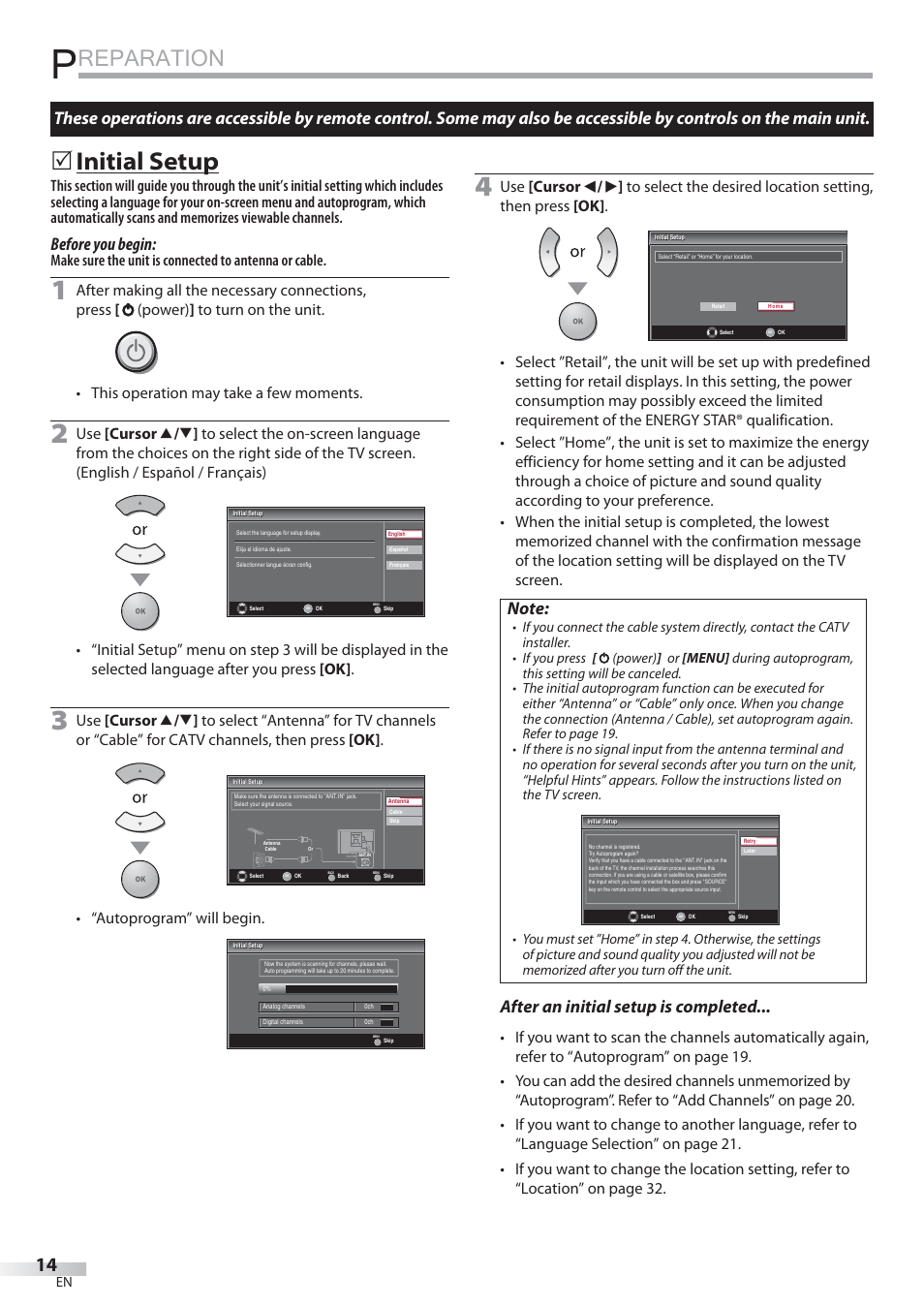 Reparation, Initial setup, Before you begin | After an initial setup is completed, Autoprogram” will begin | Philips Magnavox 22MF339B User Manual | Page 14 / 118