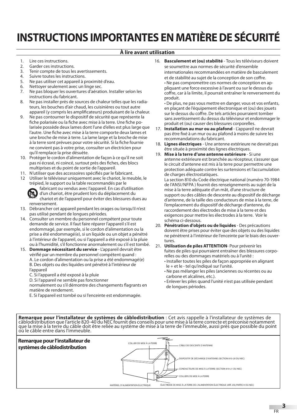 Instructions importantes en matière de sécurité | Philips Magnavox 22MF339B User Manual | Page 42 / 118