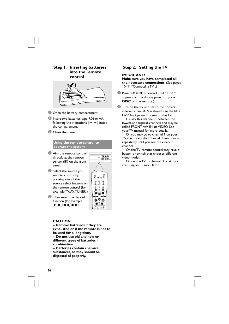 Step 2: setting the tv | Philips Magnavox mrd120 User Manual | Page 16 / 40