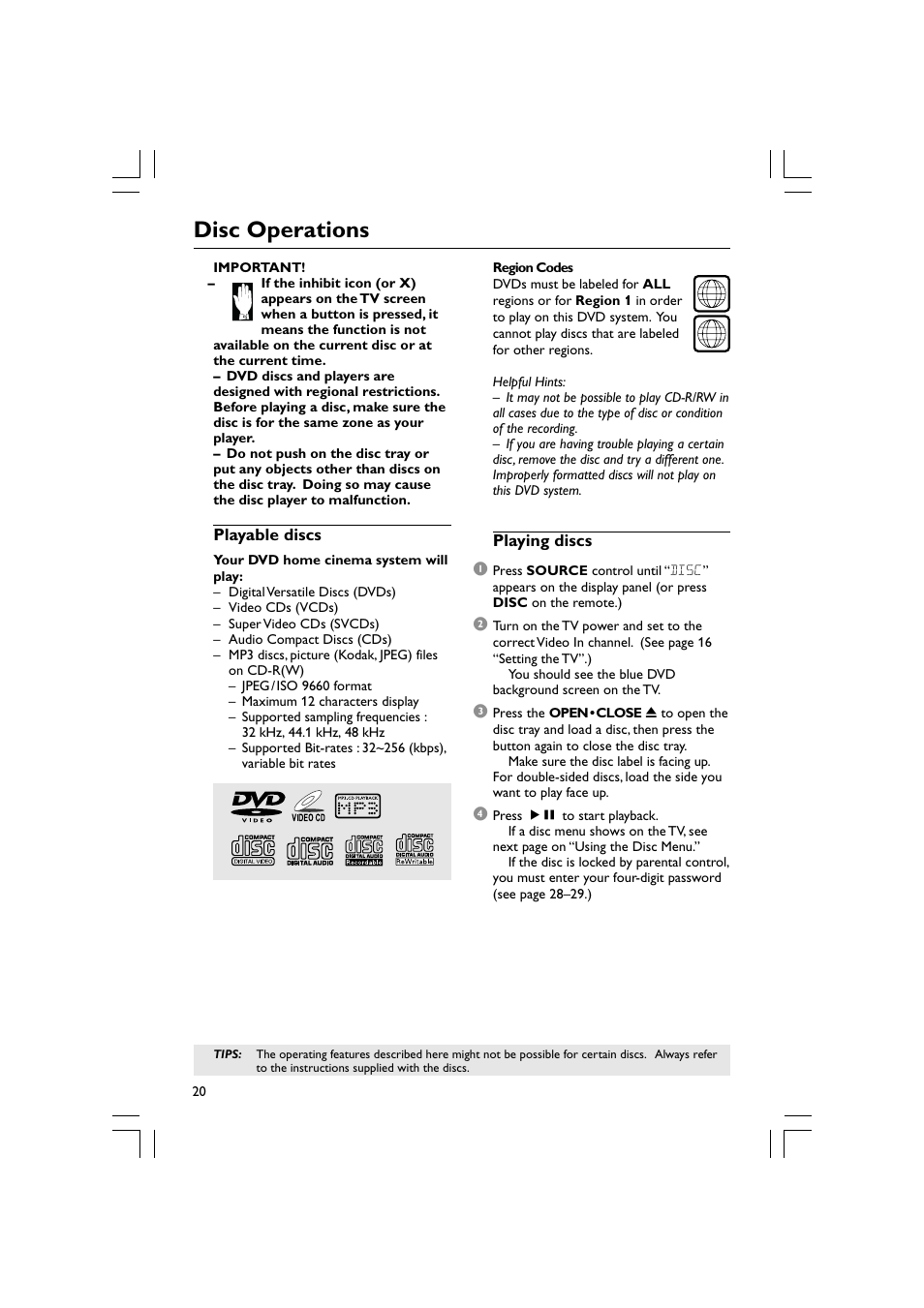 Disc operations | Philips Magnavox mrd120 User Manual | Page 20 / 40