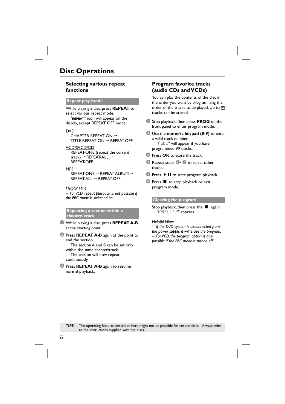 Disc operations | Philips Magnavox mrd120 User Manual | Page 22 / 40