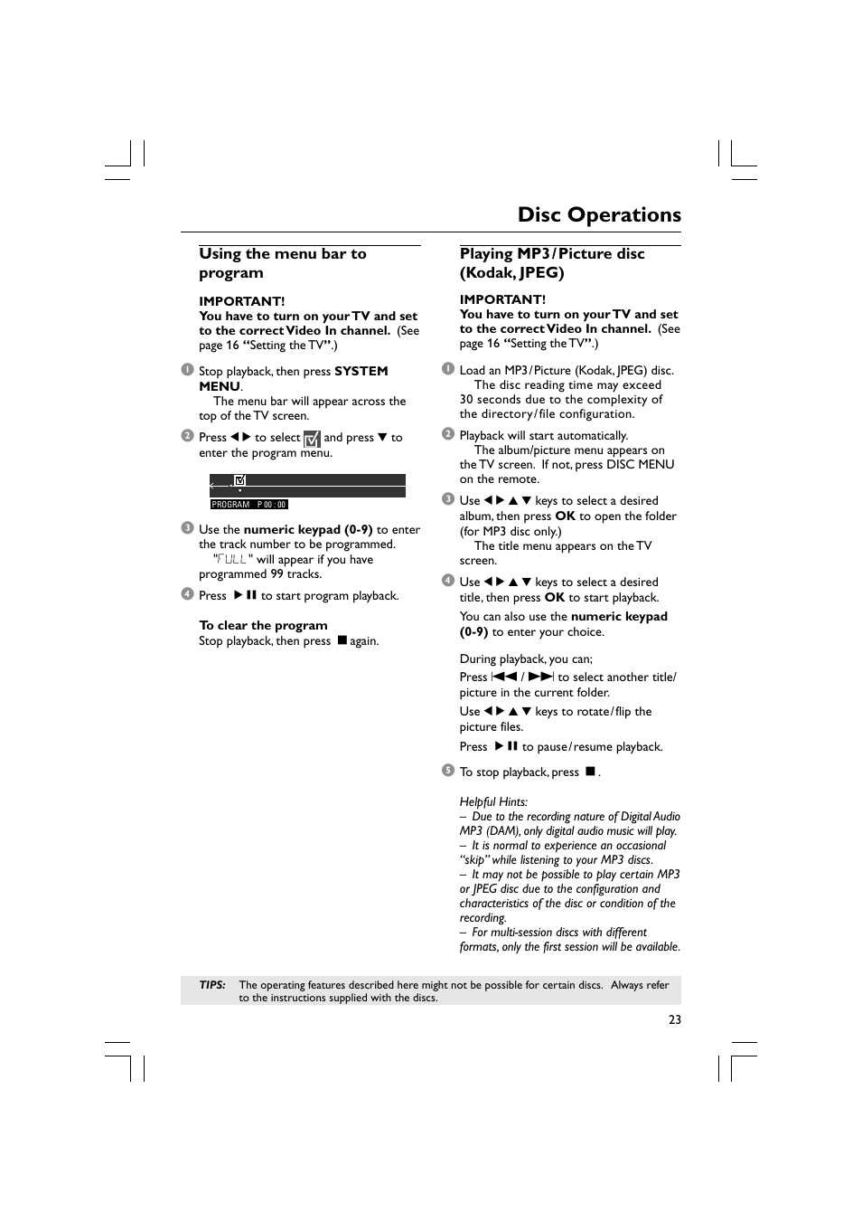 Disc operations | Philips Magnavox mrd120 User Manual | Page 23 / 40