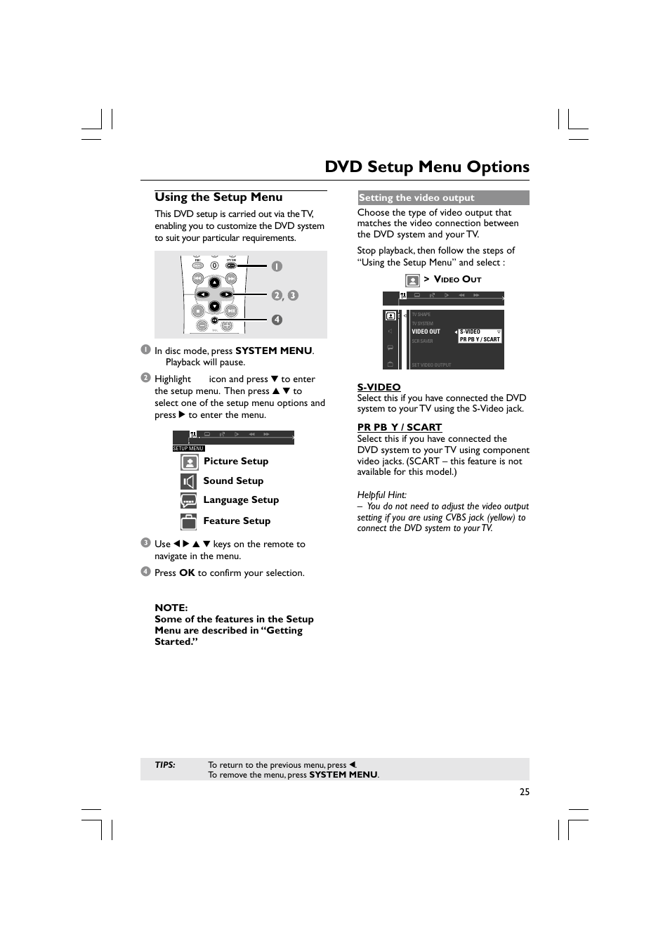 Dvd setup menu options, Using the setup menu | Philips Magnavox mrd120 User Manual | Page 25 / 40