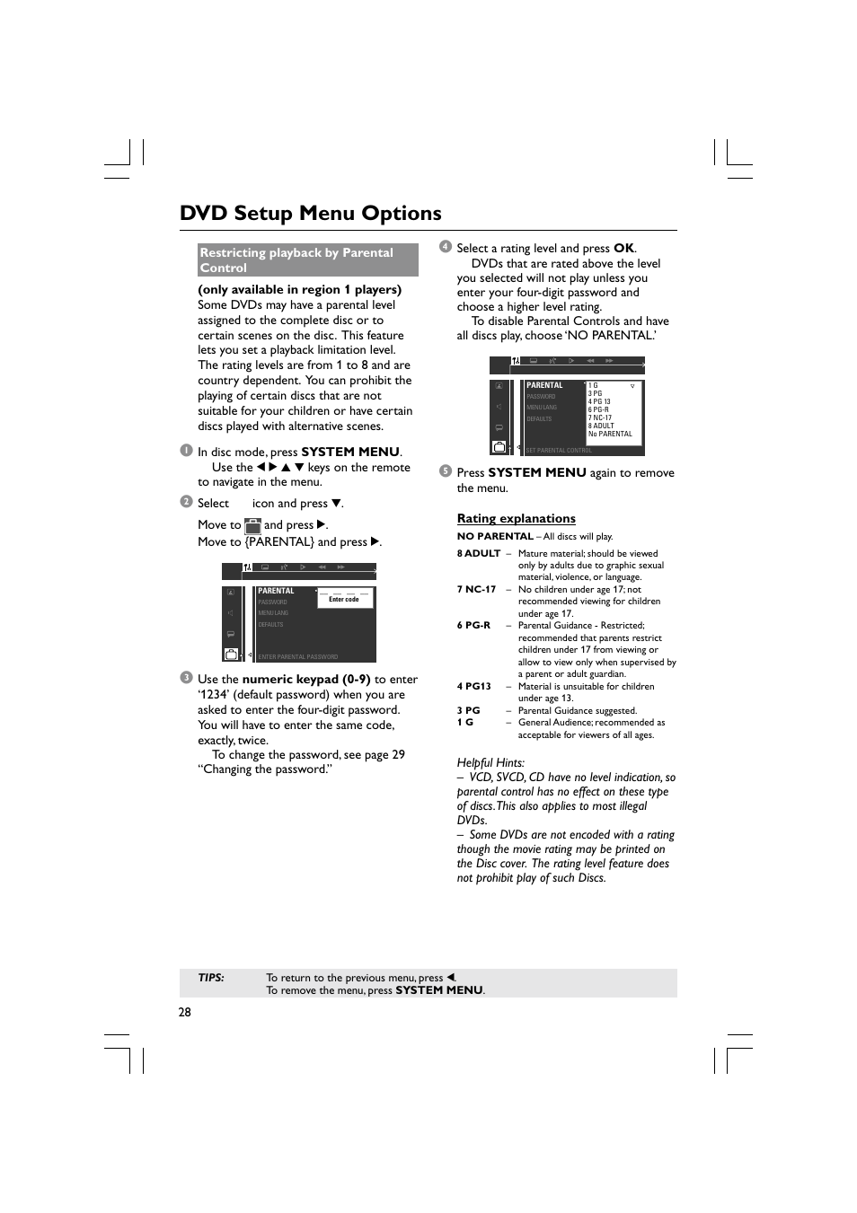 Dvd setup menu options | Philips Magnavox mrd120 User Manual | Page 28 / 40