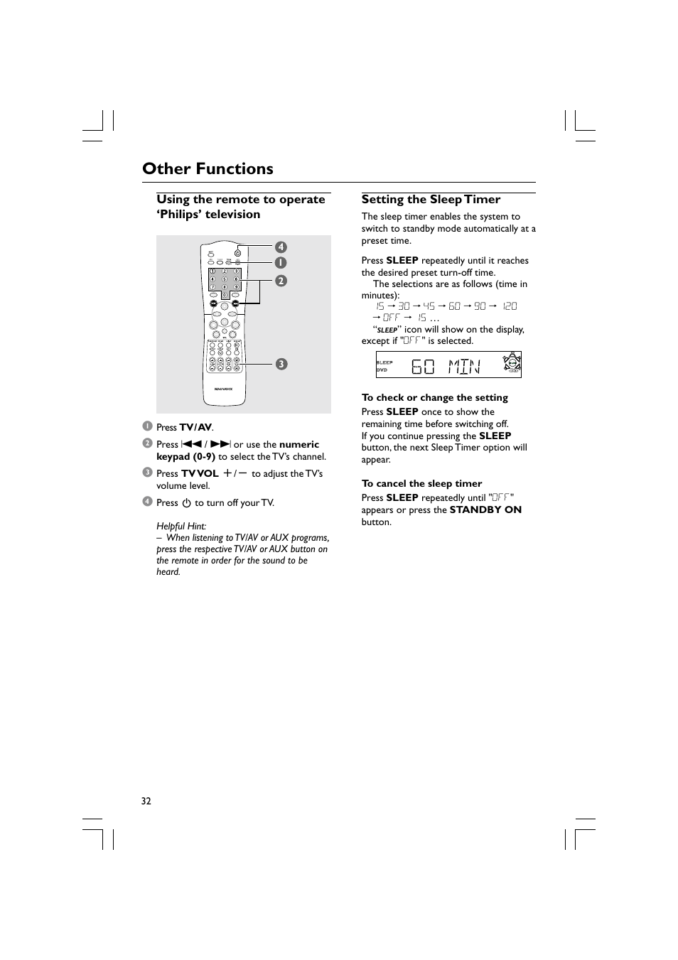 Other functions | Philips Magnavox mrd120 User Manual | Page 32 / 40